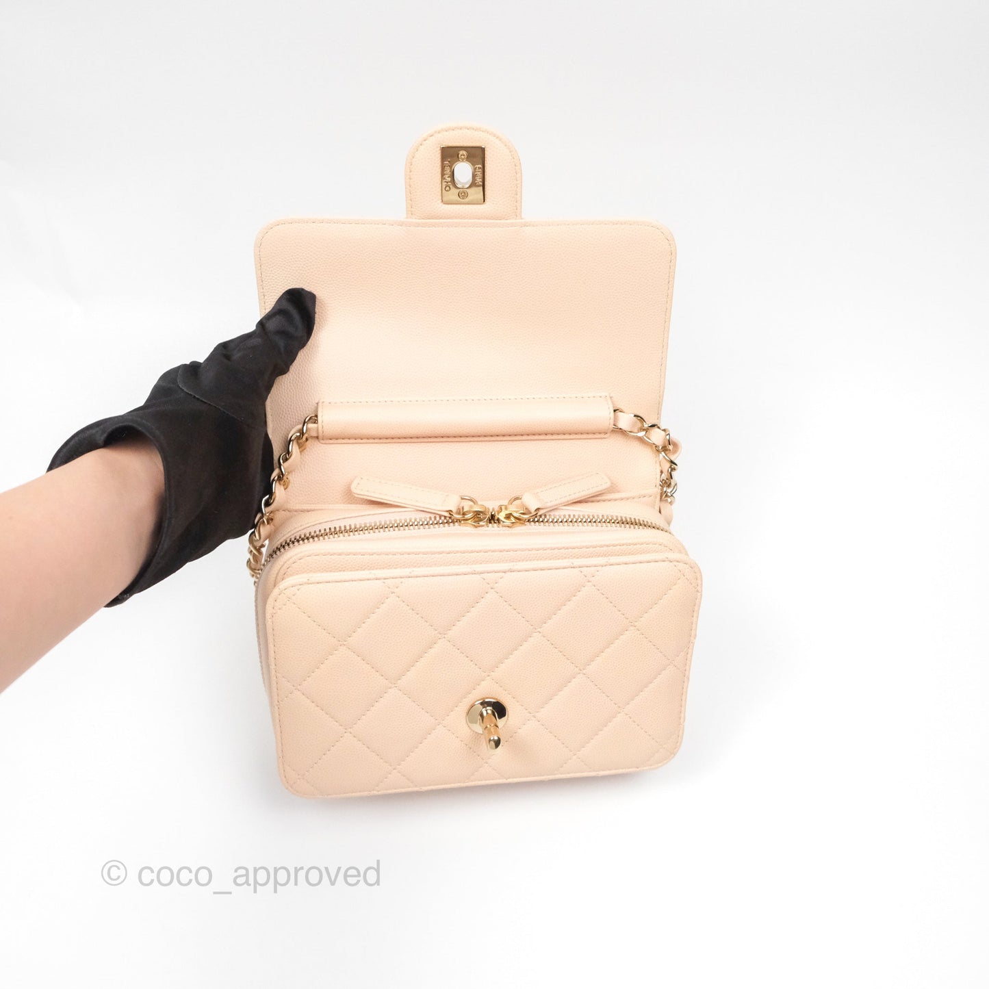 Chanel Quilted Small Like The Wallet Flap Light Beige Pink Caviar Light Gold Hardware 22C