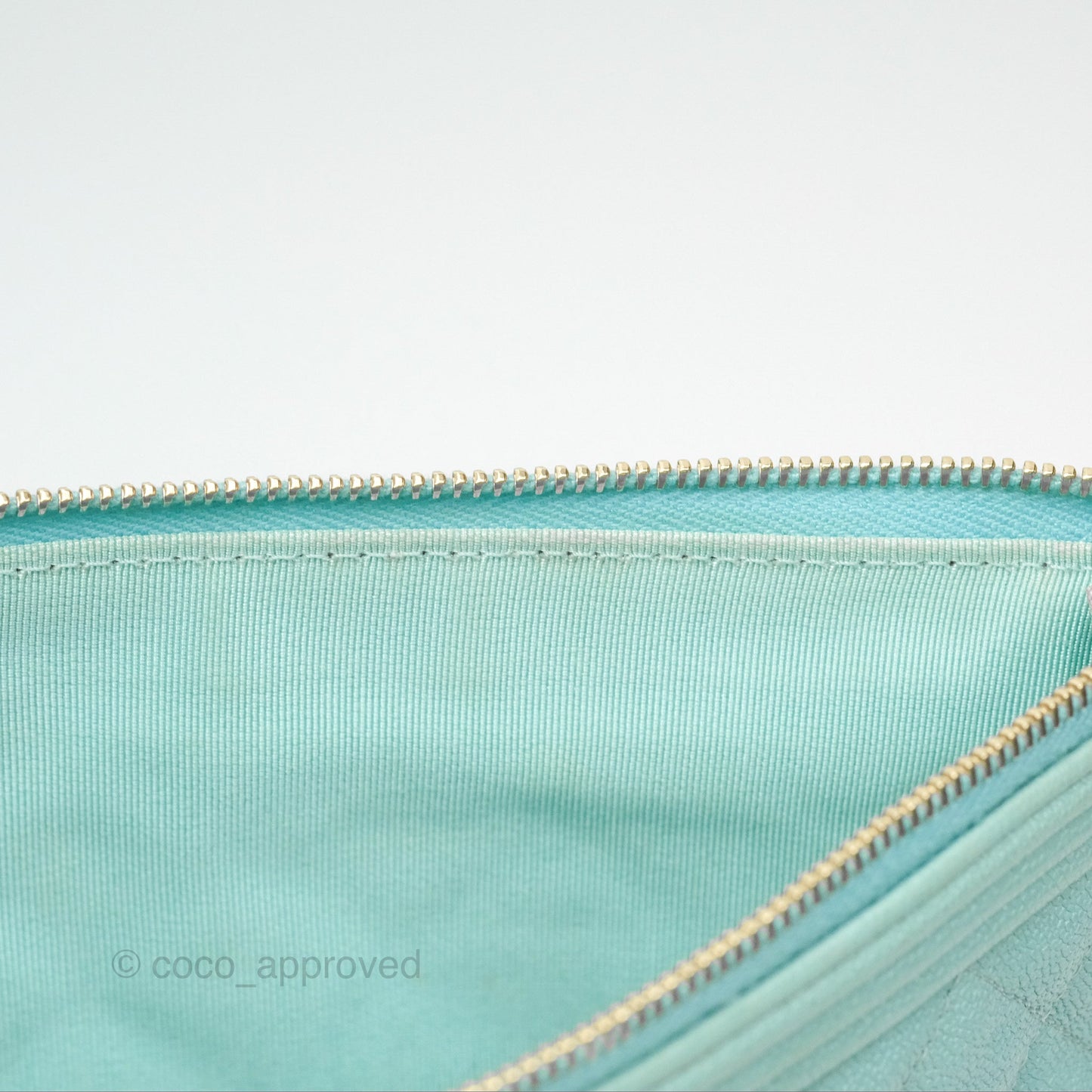 Chanel Medium O Case Boy Tiffany Blue Caviar Gold Hardware