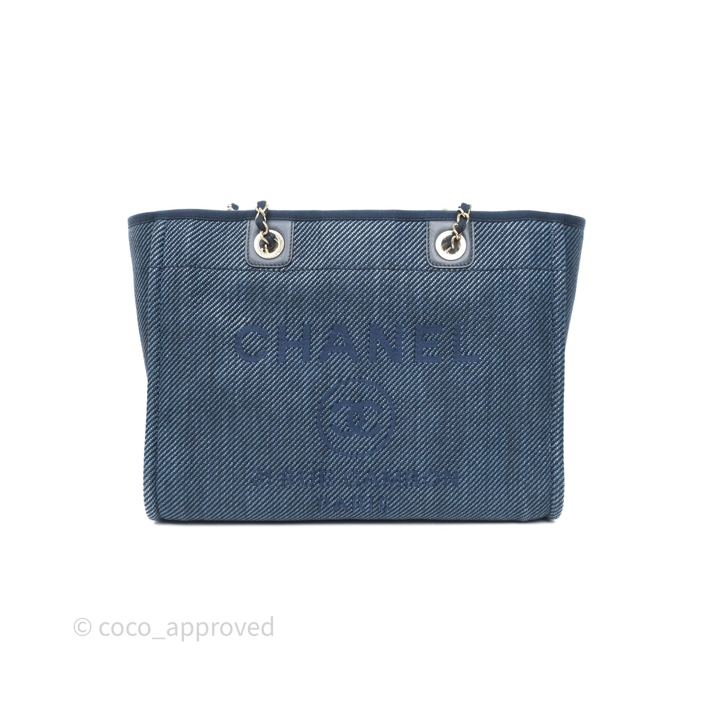 Chanel Medium Deauville Tote Navy Raffia Gold Hardware