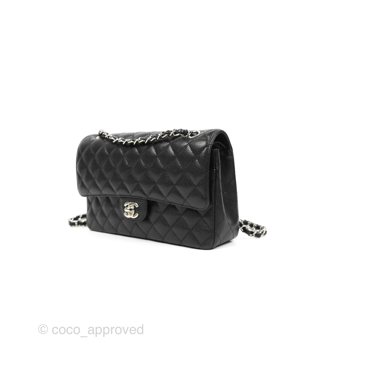 Chanel Classic M/L Medium Flap Quilted Black Caviar Silver Hardware