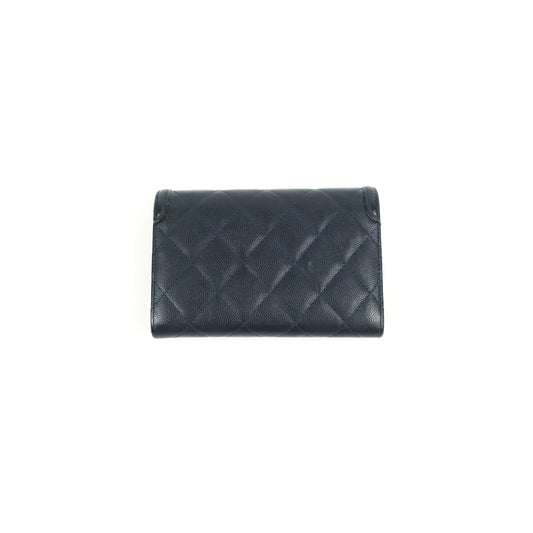 Chanel CC Filigree Small Flap Wallet Navy Caviar Gold Hardware