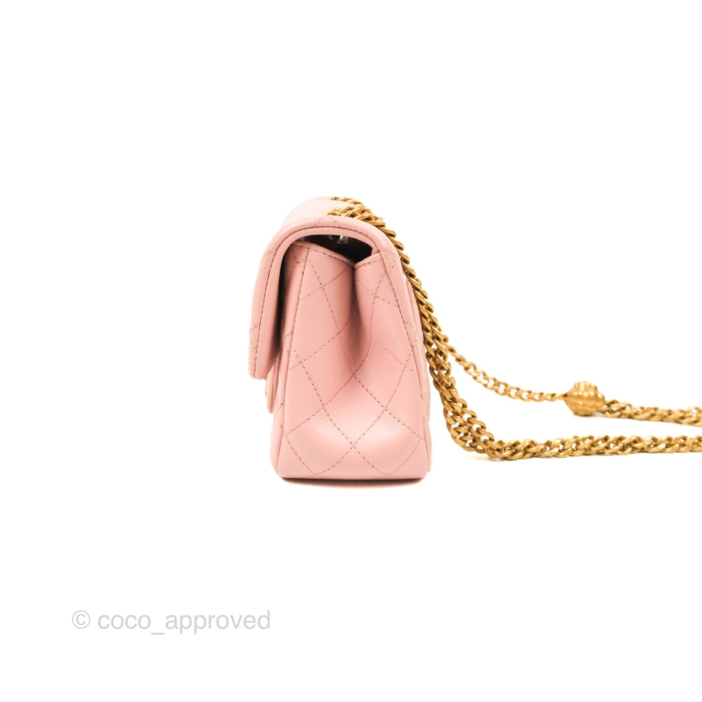 Chanel Quilted Mini Square Flap with Camellia Adjustable Chain Pink Clair Lambskin 23S