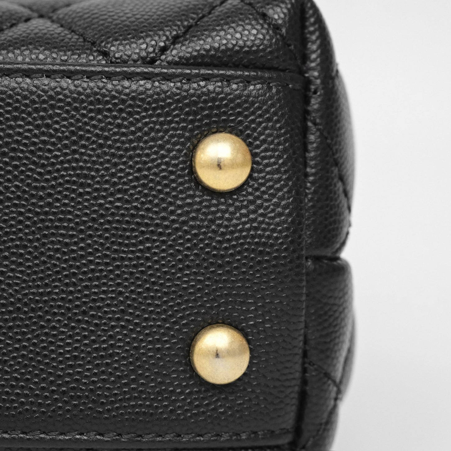Chanel Small Coco Handle Quilted Black Caviar Aged Gold Hardware Lizard Handle