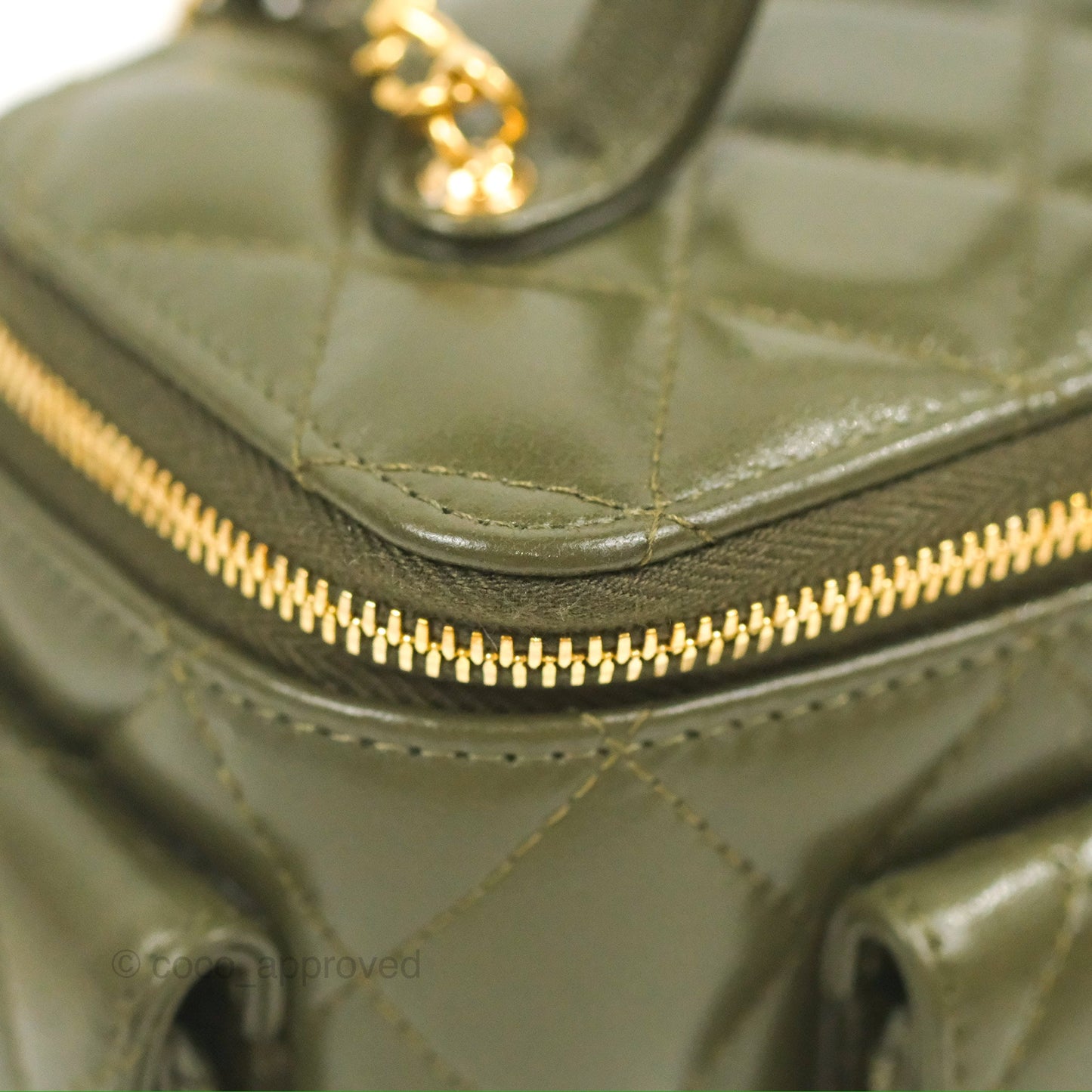 Chanel Cargo Pocket Top Handle Vanity with Chain Khaki Green Lambskin 22K