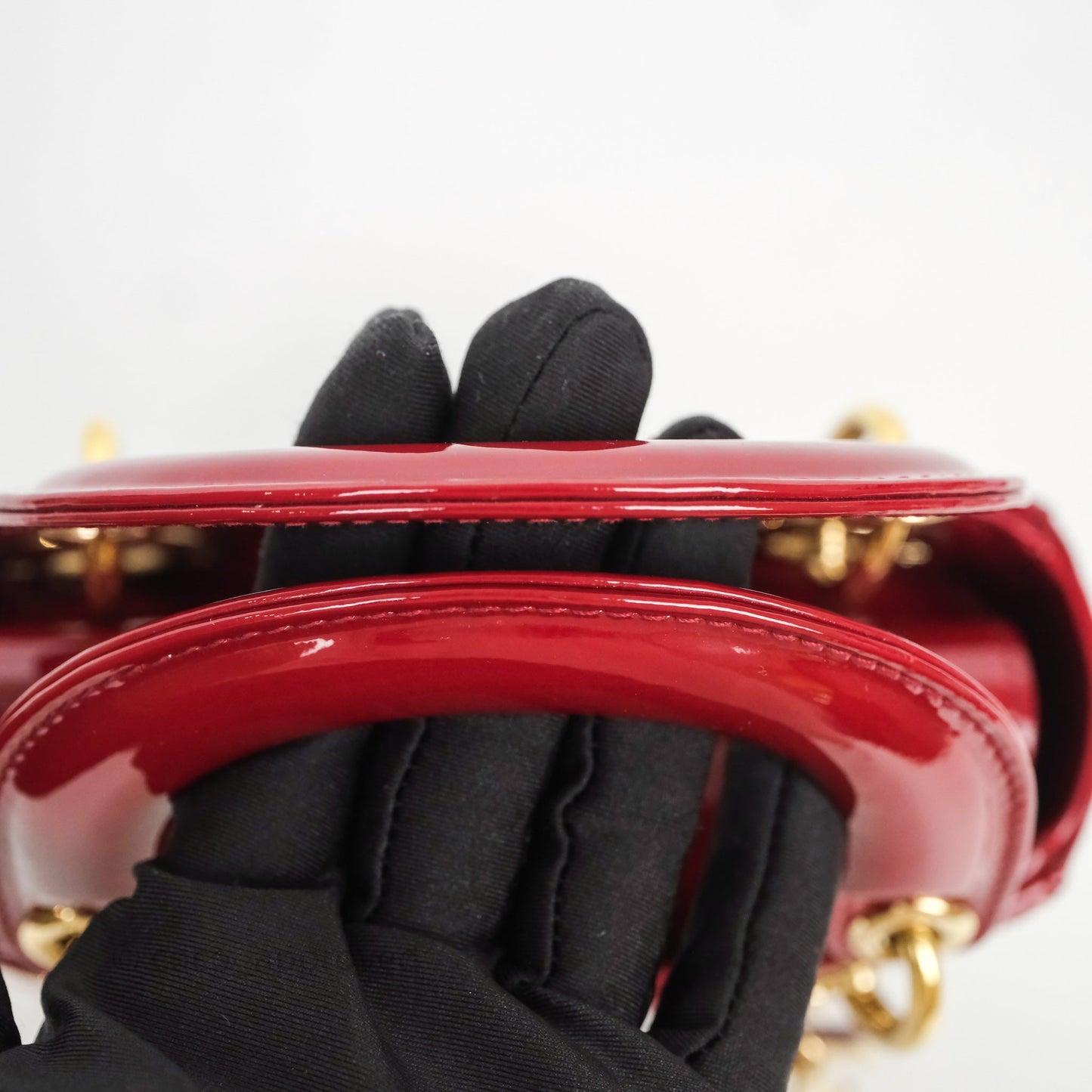 Christian Dior Mini Lady Dior Red Patent Cannage Gold Hardware