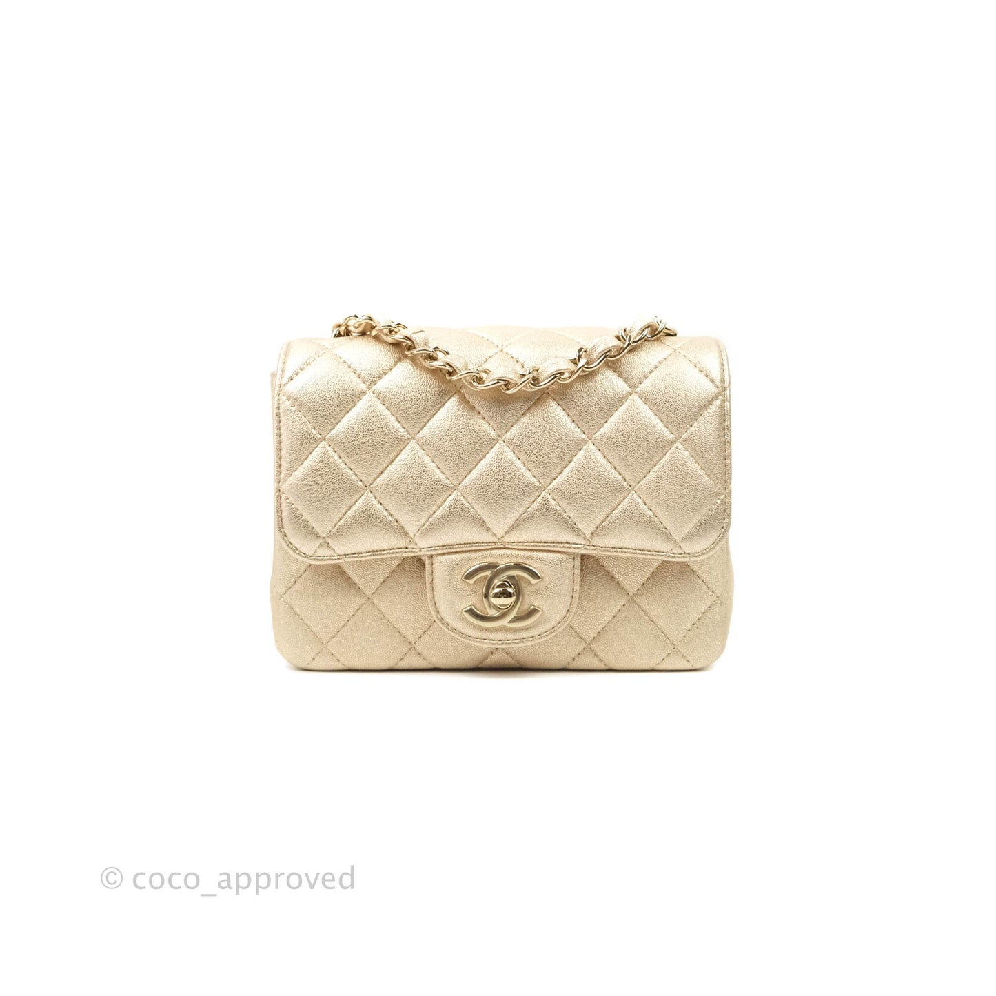 Chanel Classic Quilted Mini Square Flap Iridescent Gold Gold Hardware 21P