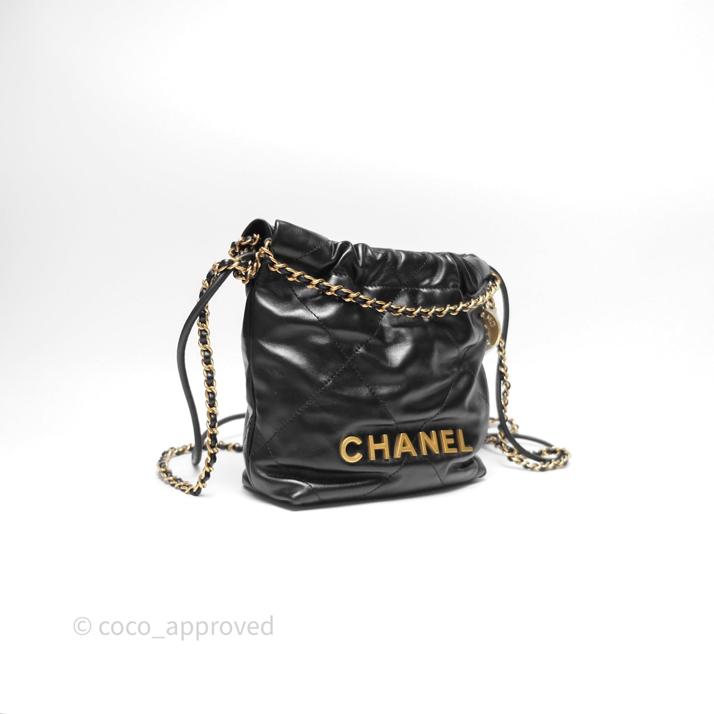 Chanel 22 Mini Bag Black Crumpled Calfskin Aged Gold Hardware