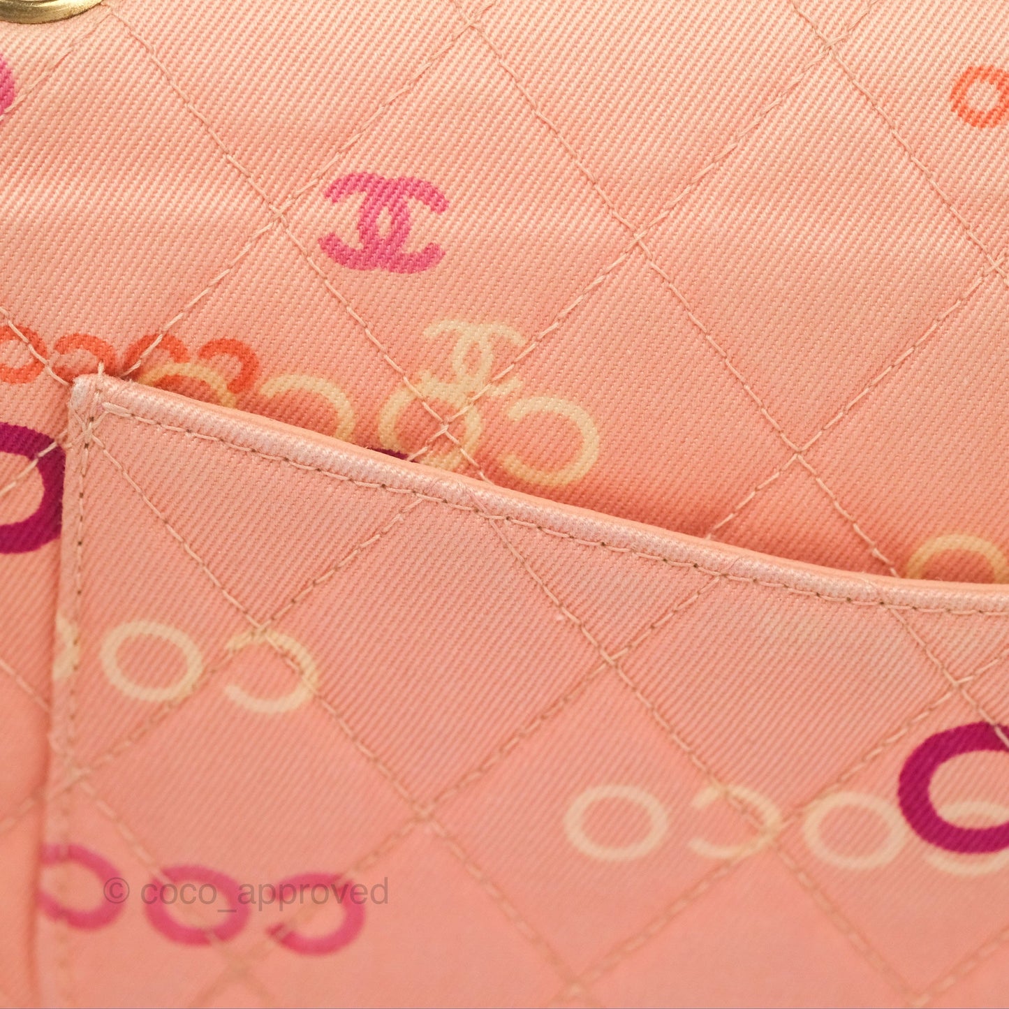 Chanel Coco Logo Medium Classic Flap Quilted Coral Pink Canvas Gold Hardware