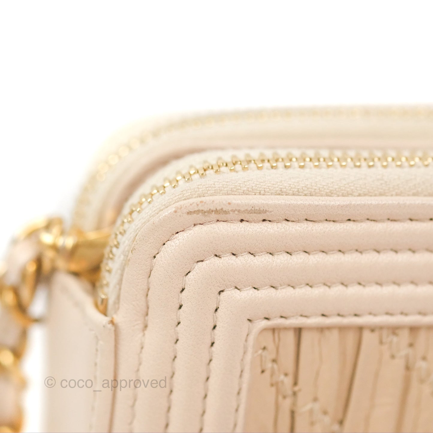 Chanel Boy Double Zip Clutch On Chain Chevron Pale Beige Aged Gold Hardware