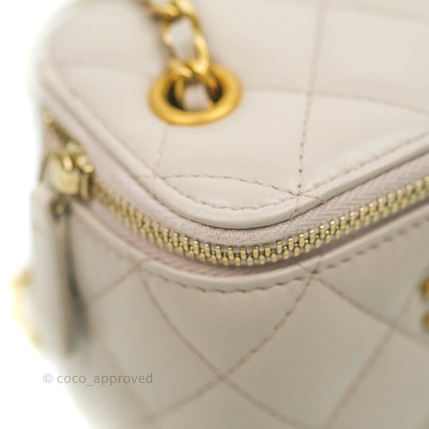 Chanel Classic Mini Pearl Crush Vanity With Chain Lilac Pink Lambskin Aged Gold Hardware