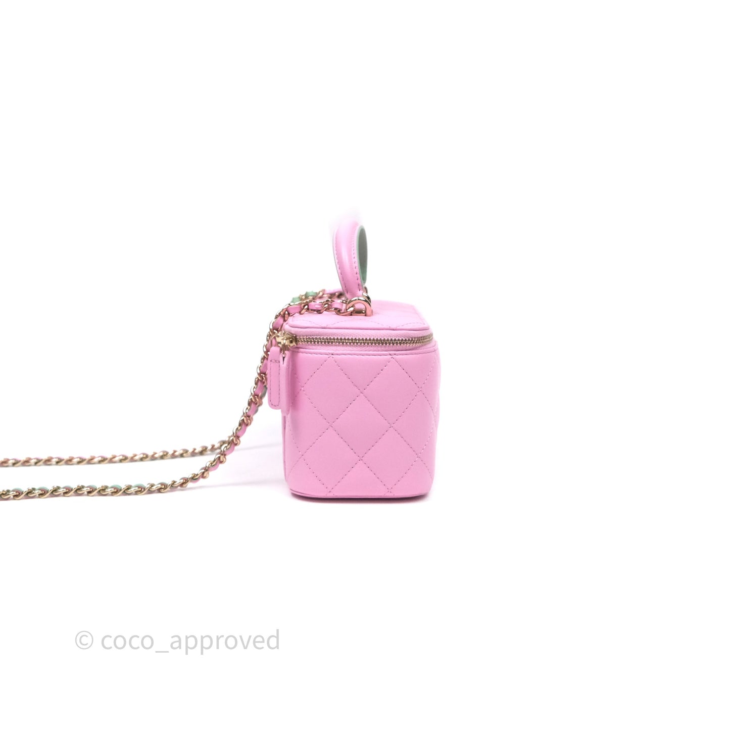 Chanel Vanity Rectangular Top Handle Pink Mint Green Lambskin Gold Hardware