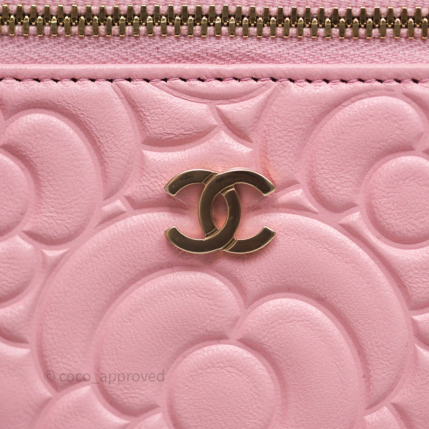 Chanel Vanity with Chain Camellia Embossed Pink Lambskin Gold Hardware