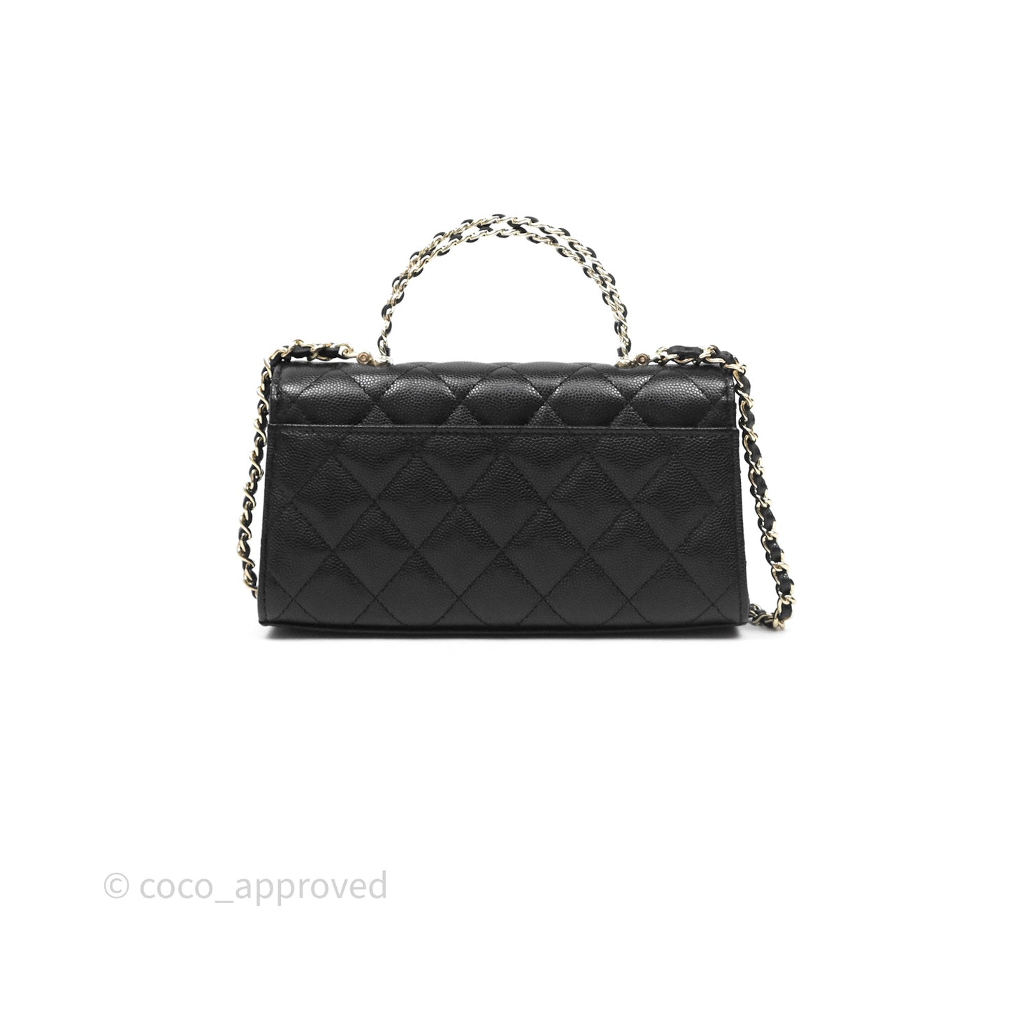 Chanel Top Handle Clutch with Chain Black Caviar Light Gold Hardware