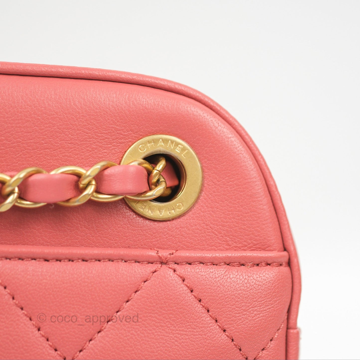 Chanel Chain Infinity Camera Case Pink Goatskin Aged Gold Hardware