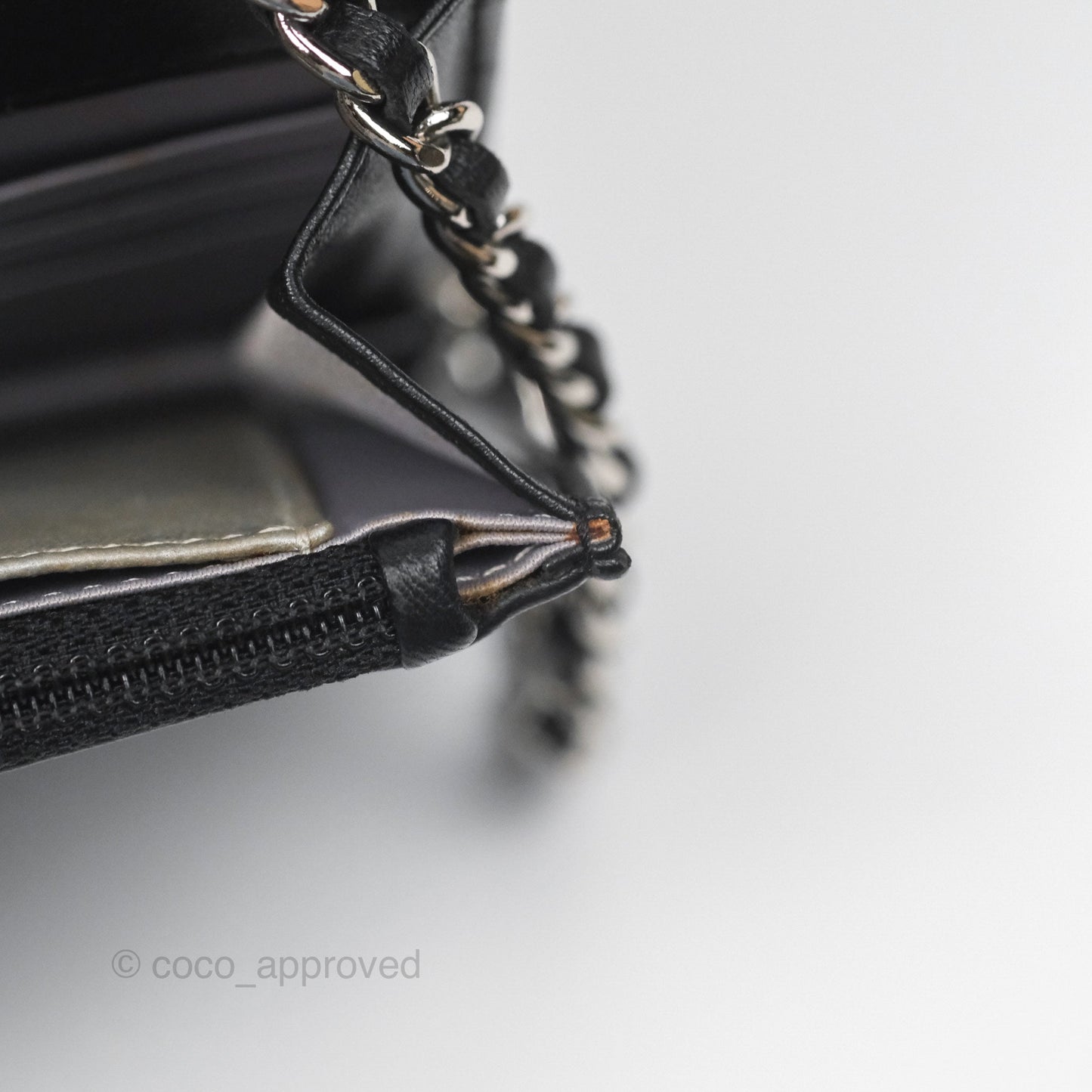 Chanel Camellia Embossed Wallet on Chain WOC Black Lambskin Silver Hardware
