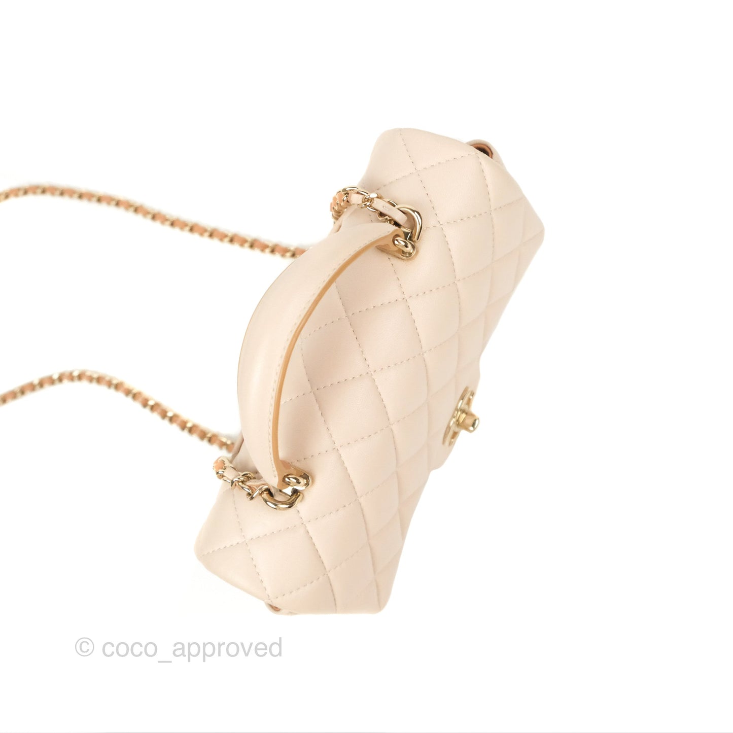Chanel Top Handle Mini Rectangular Flap Bag Ecru/Beige Lambskin Gold Hardware 23P