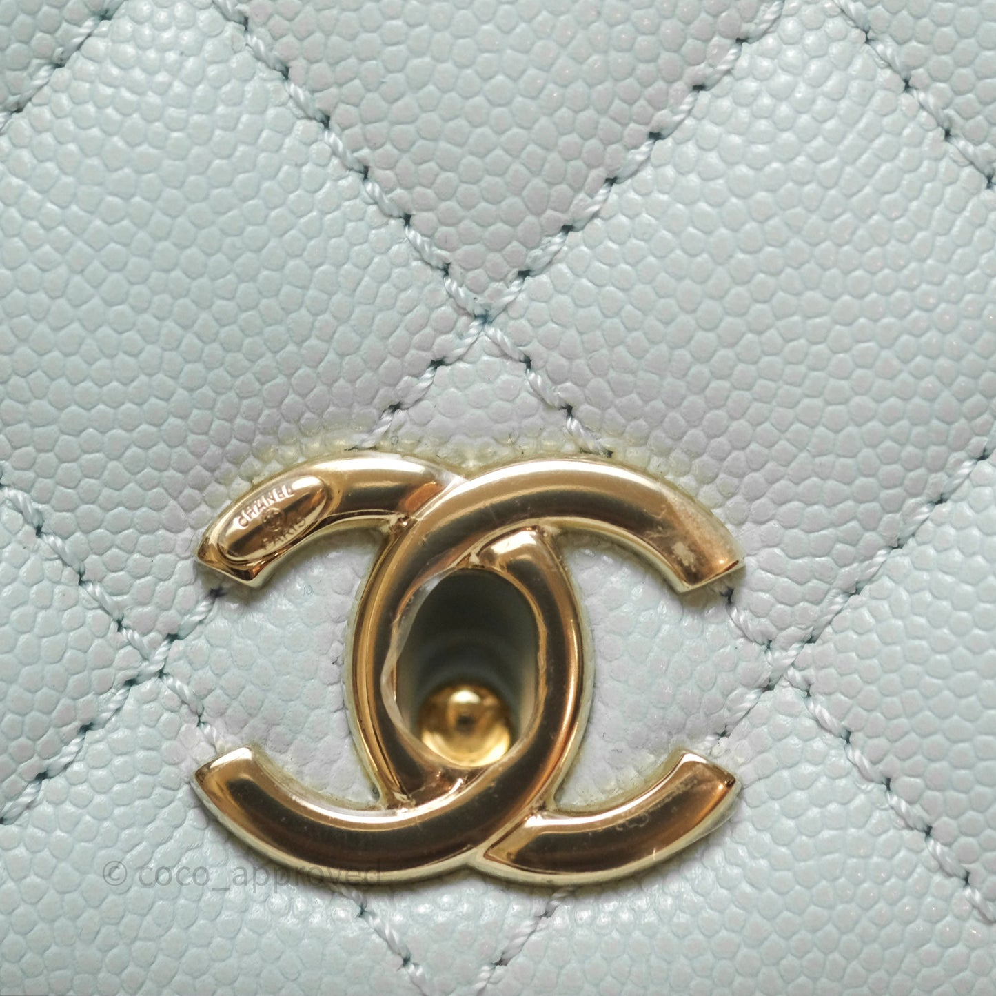 Chanel Small Coco Handle Quilted Light Blue Caviar Gold Hardware