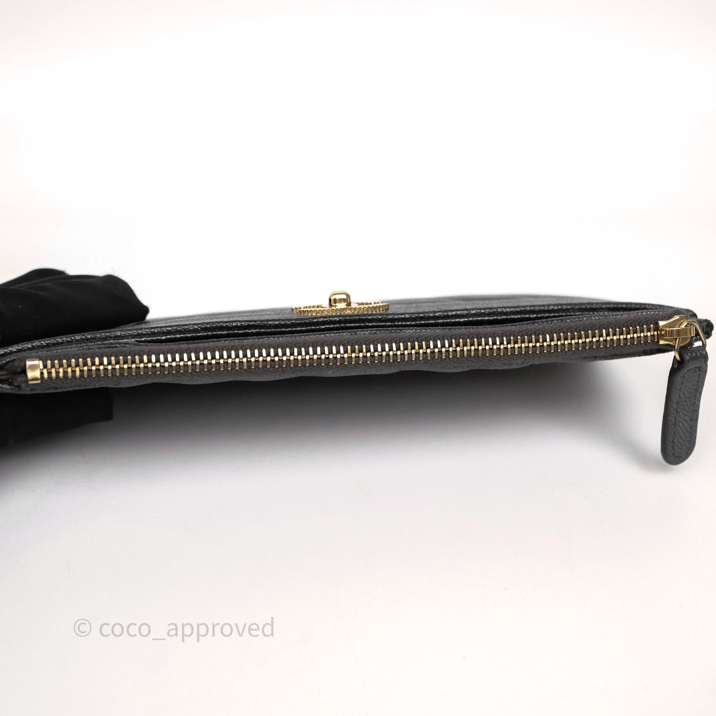 Chanel Chevron Zip Long Wallet Grey Caviar Gold Hardware