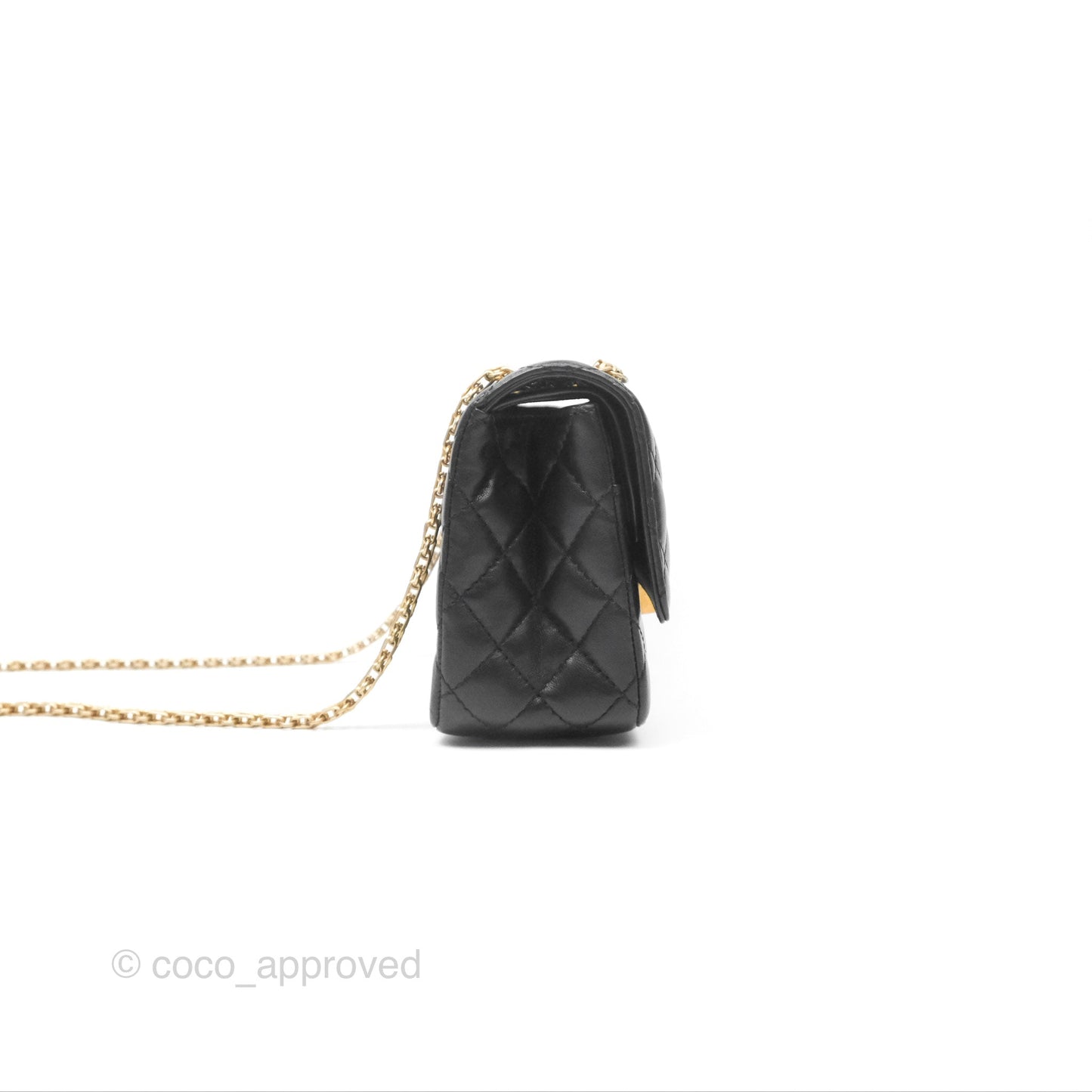 Chanel Reissue 2.55 Metallic Gold Crocodile Embossed Calfskin And Black Quilted Lambskin Aged Gold Hardware