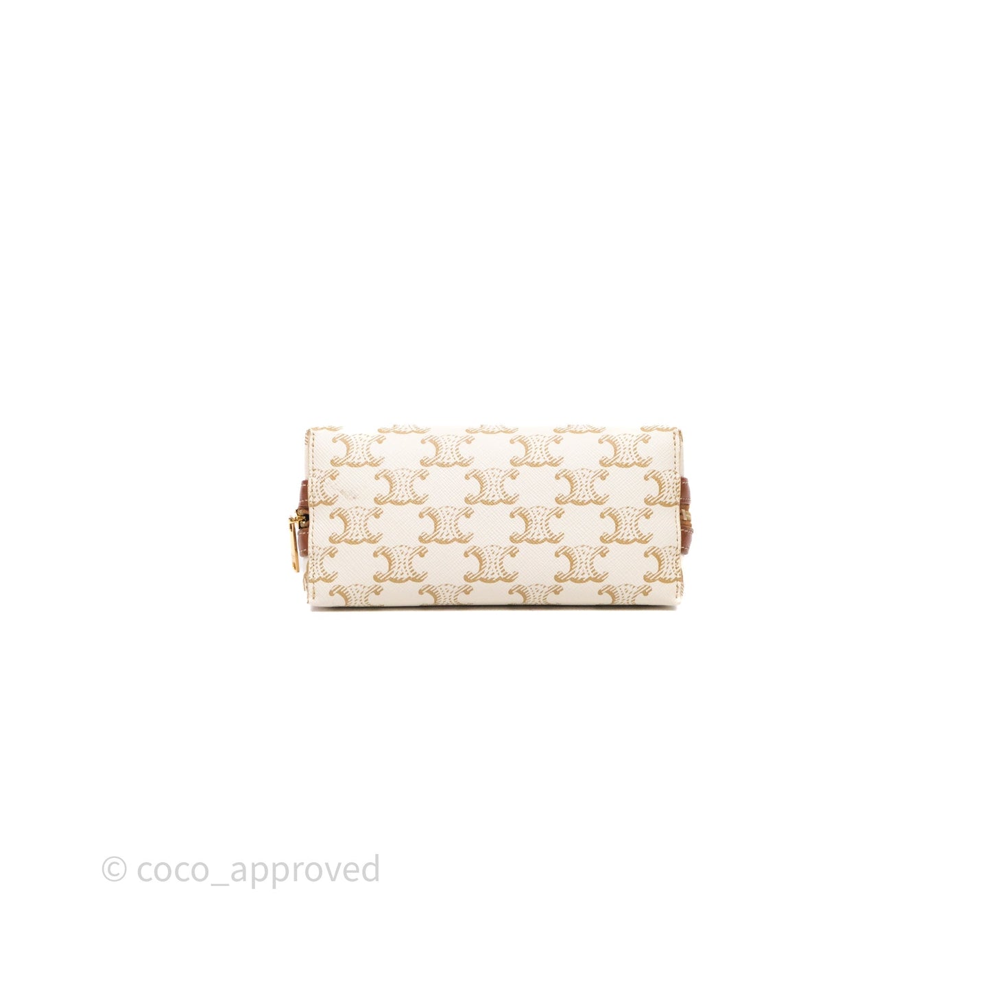 Celine Clutch With Chain Triomphe Canvas Lambskin White/Tan