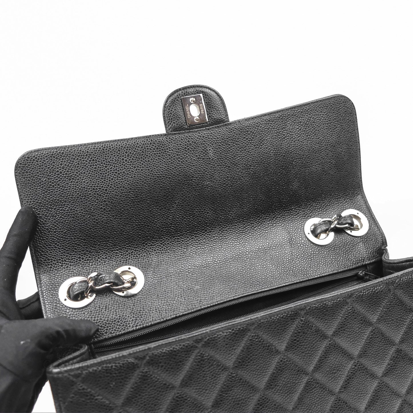 Chanel Classic Vintage Jumbo Single Flap Black Caviar Silver Hardware