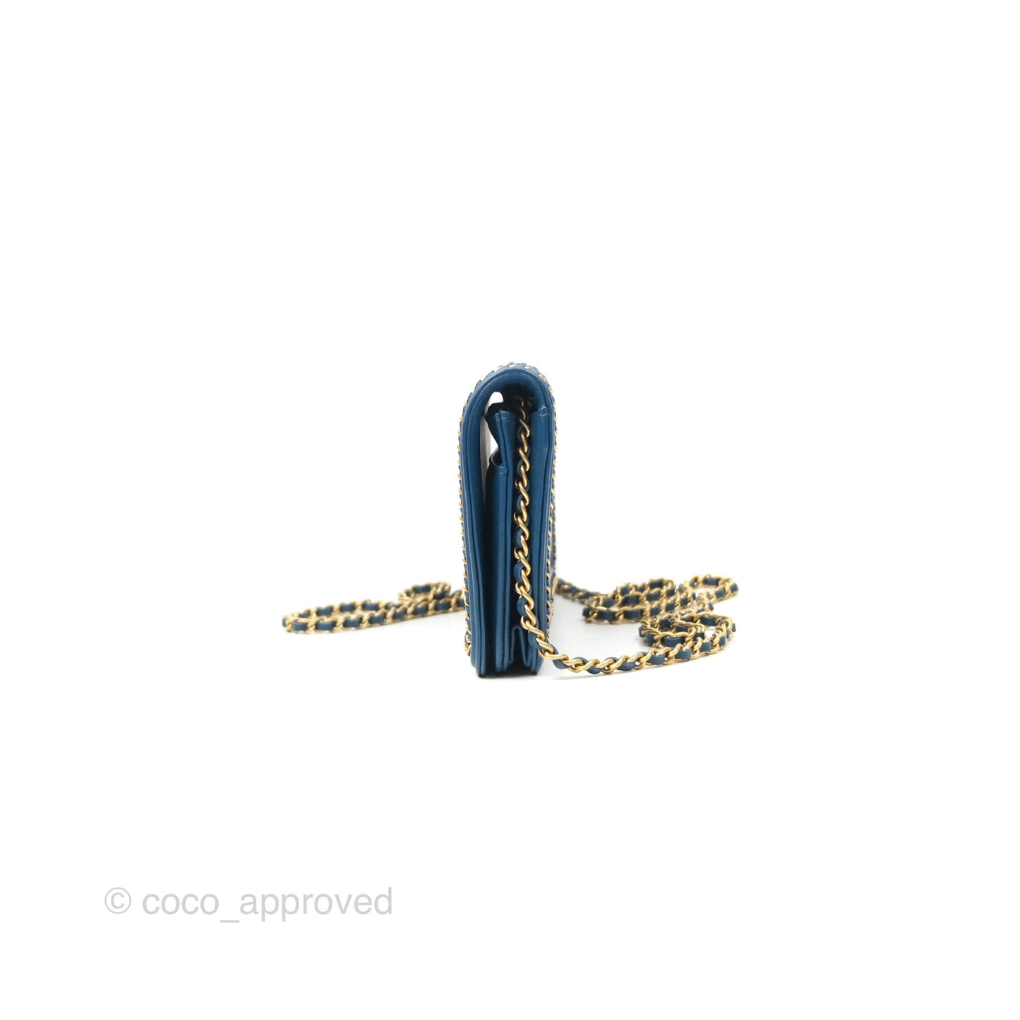 Chanel Quilted Boy Wallet on Chain WOC Blue Calfskin Aged Gold Hardware