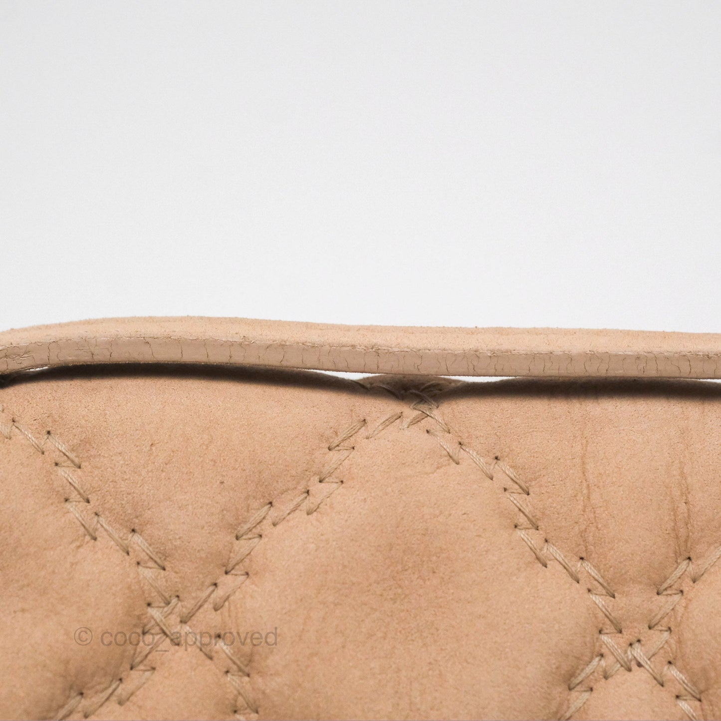Chanel Double Stitch Hamptons Clutch With Chain Beige Washed Calfskin