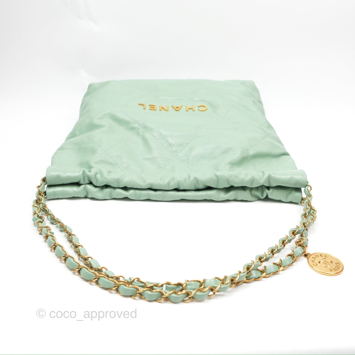 Chanel 22 Small Mint Green Shiny Aged Calfskin Aged Gold Hardware