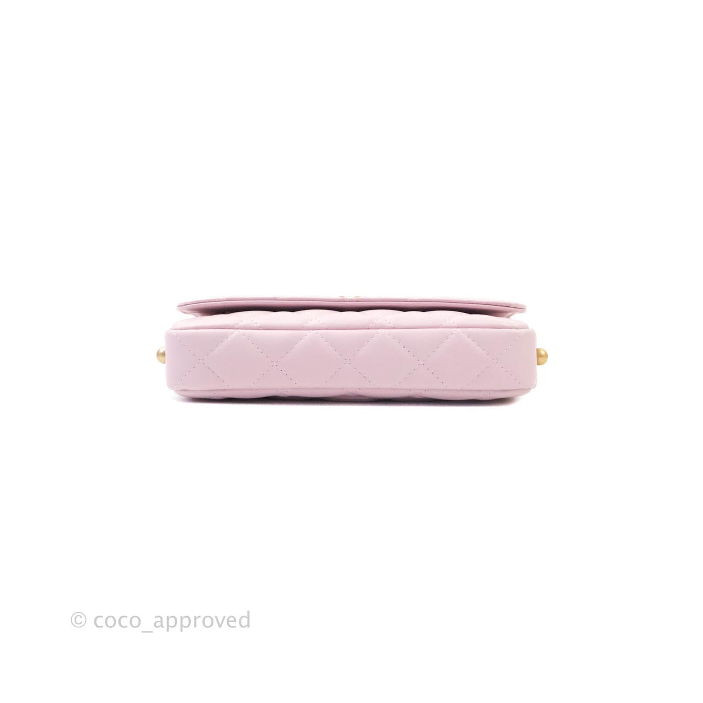 Chanel Quilted Wallet On Chain WOC With Pearl Chain Pink Aged Gold Hardware