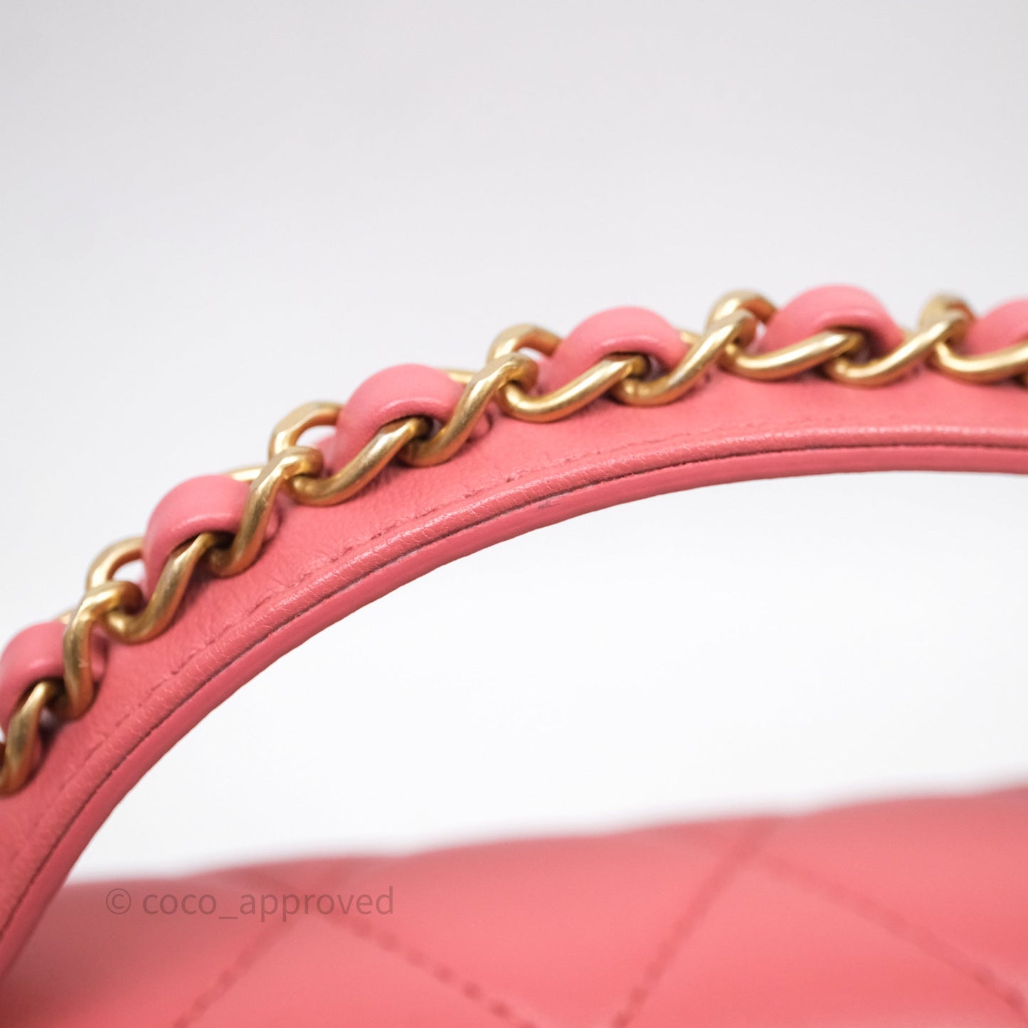 Chanel Quilted Chain Infinity Handle Bag Pink Lambskin Aged Gold Hardware