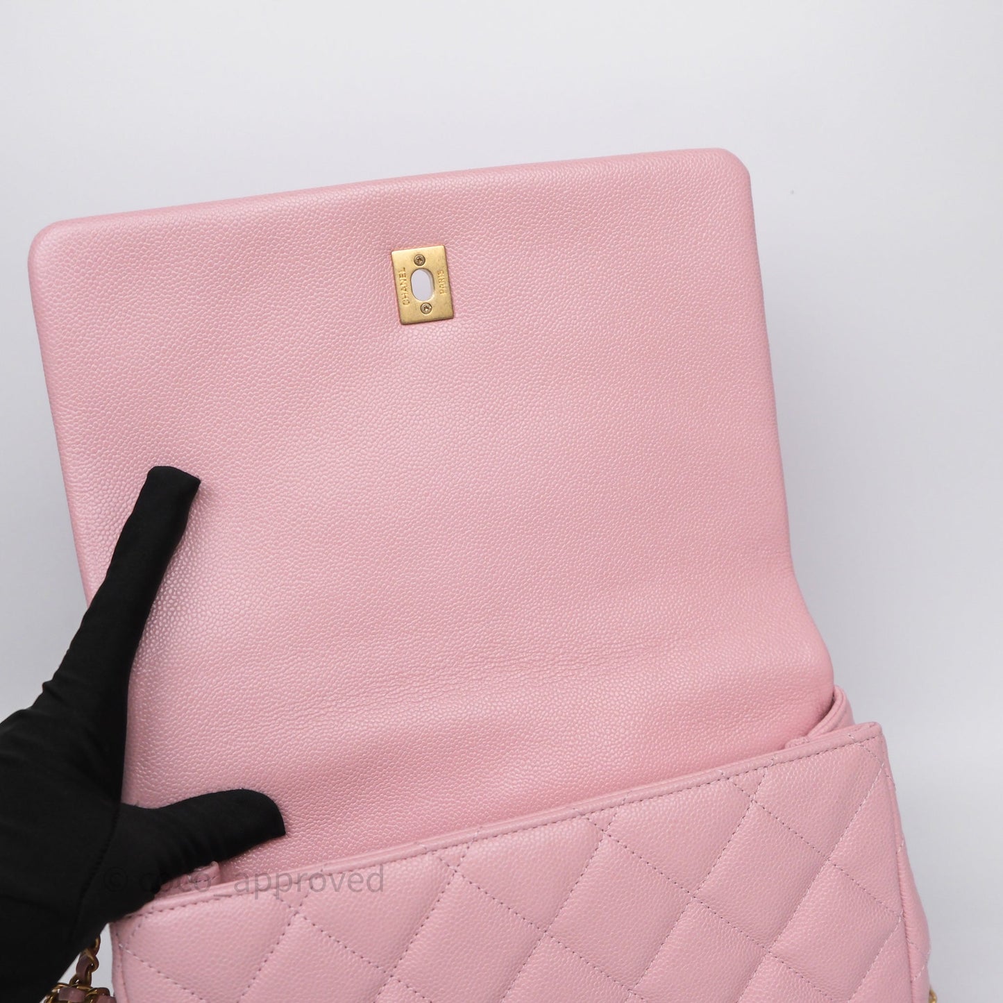 Chanel Chain Around Flap Bag Pink Caviar Aged Gold Hardware 22B