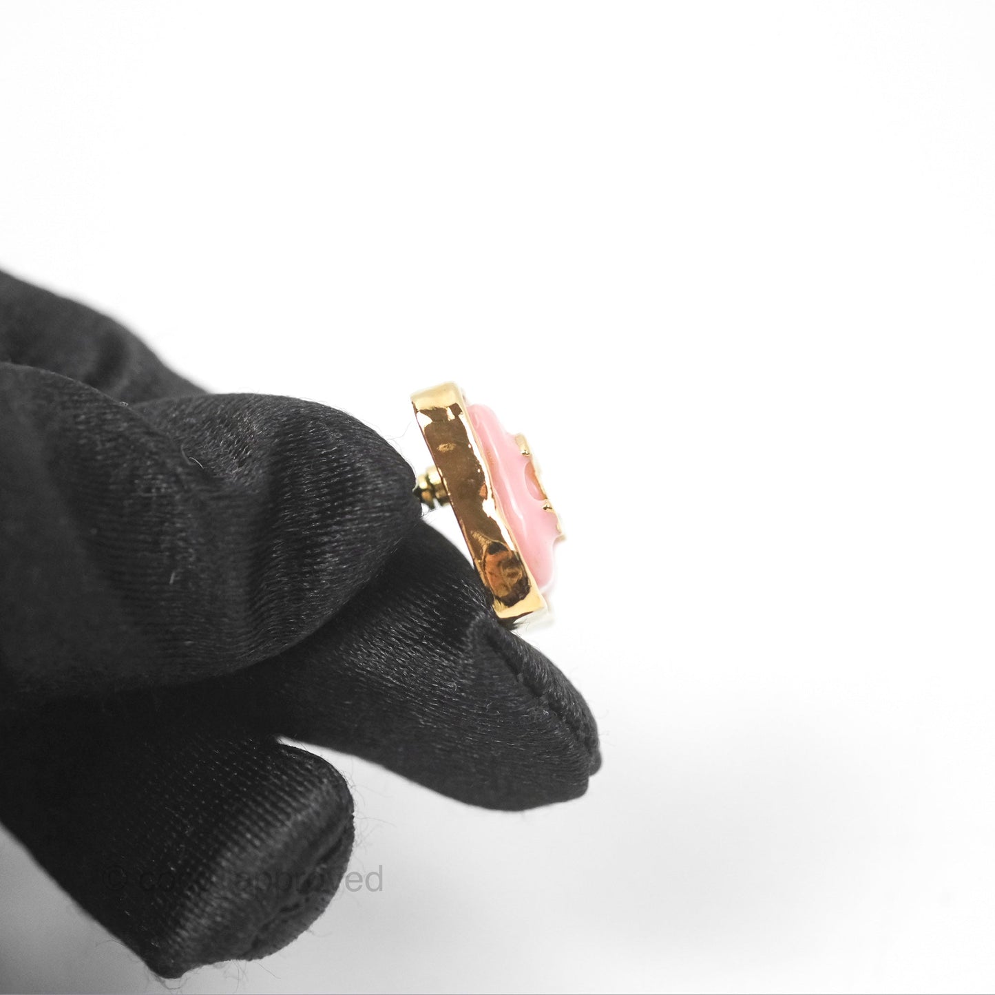 Chanel Square Pink CC Earrings Gold Tone 23K