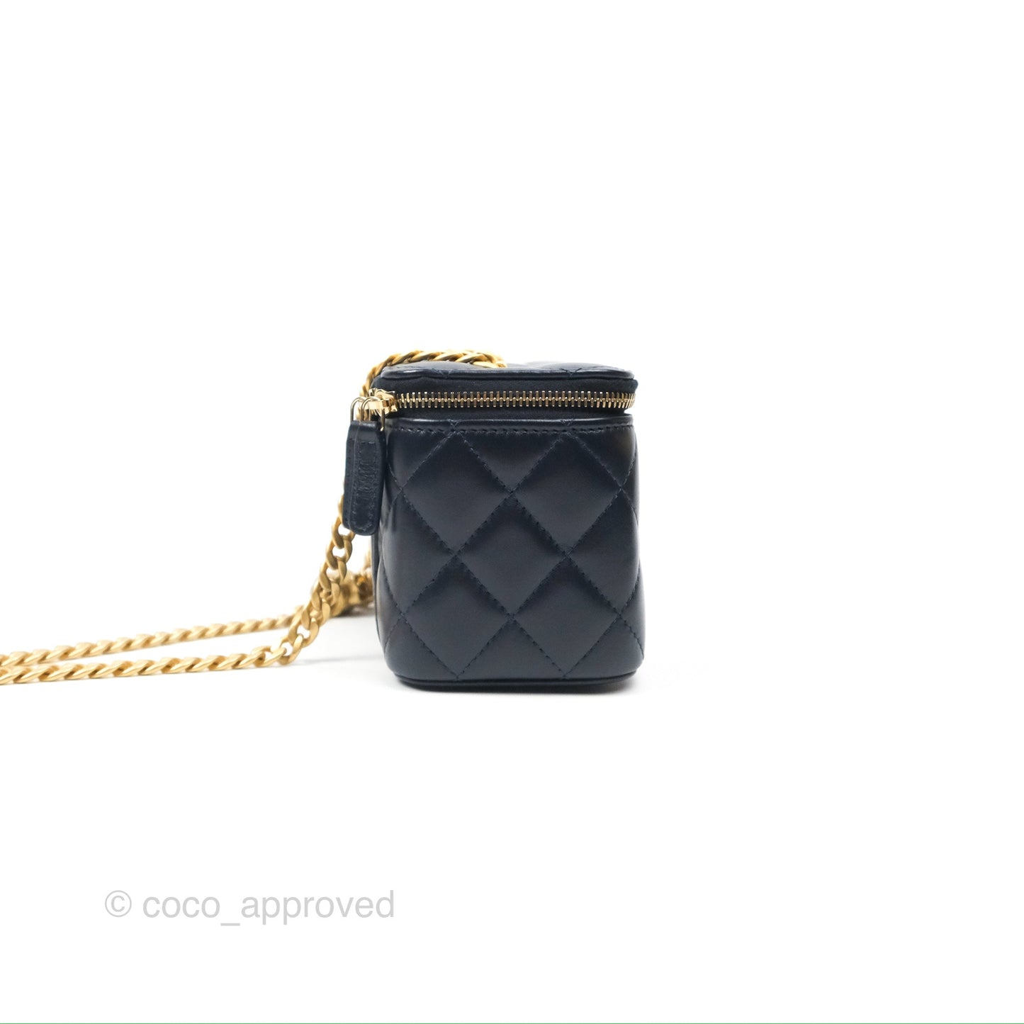 Chanel All Slide Vanity with Adjustable Chain Navy Lambskin Aged Gold Hardware