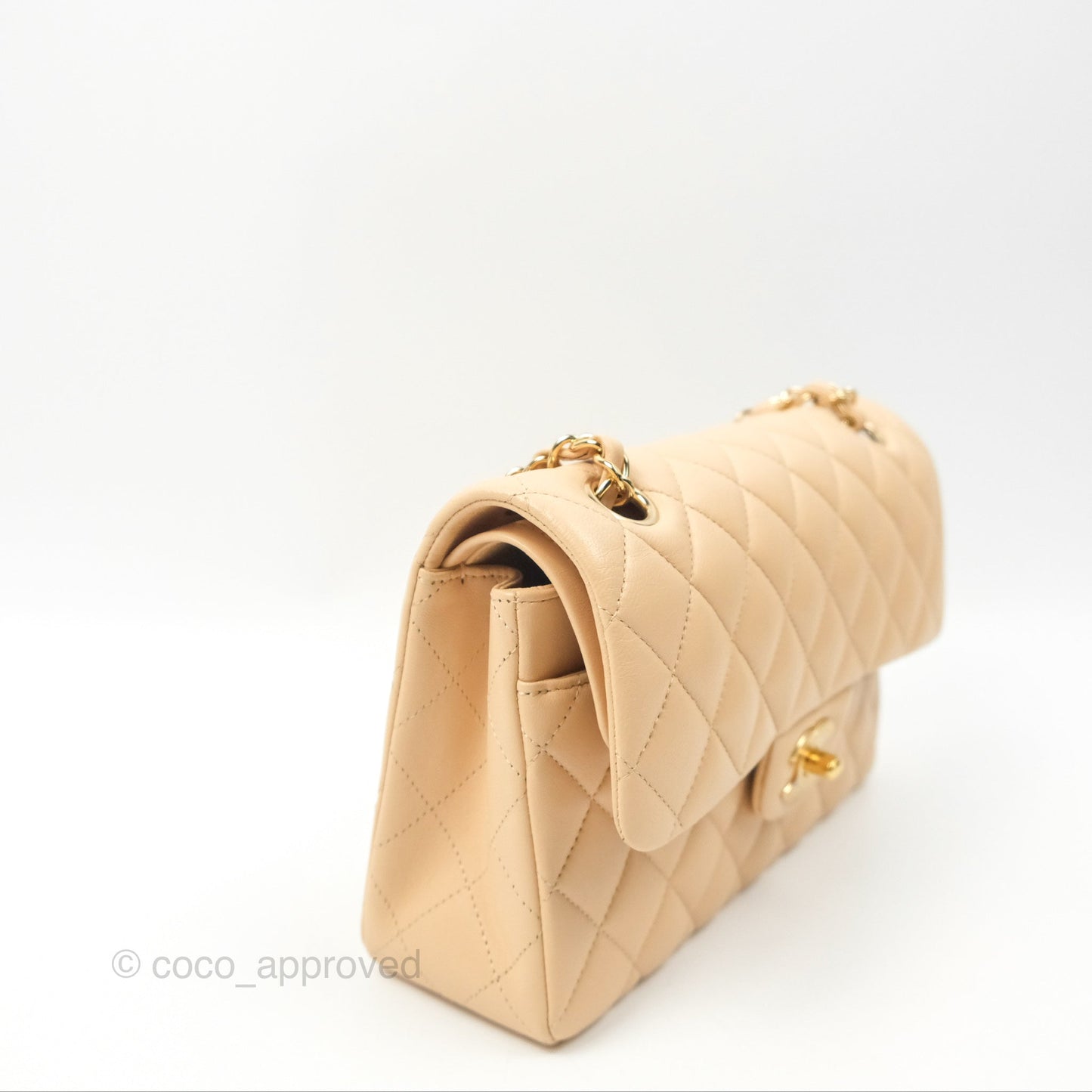Chanel Small Quilted Classic Flap Beige Lambskin Gold Hardware