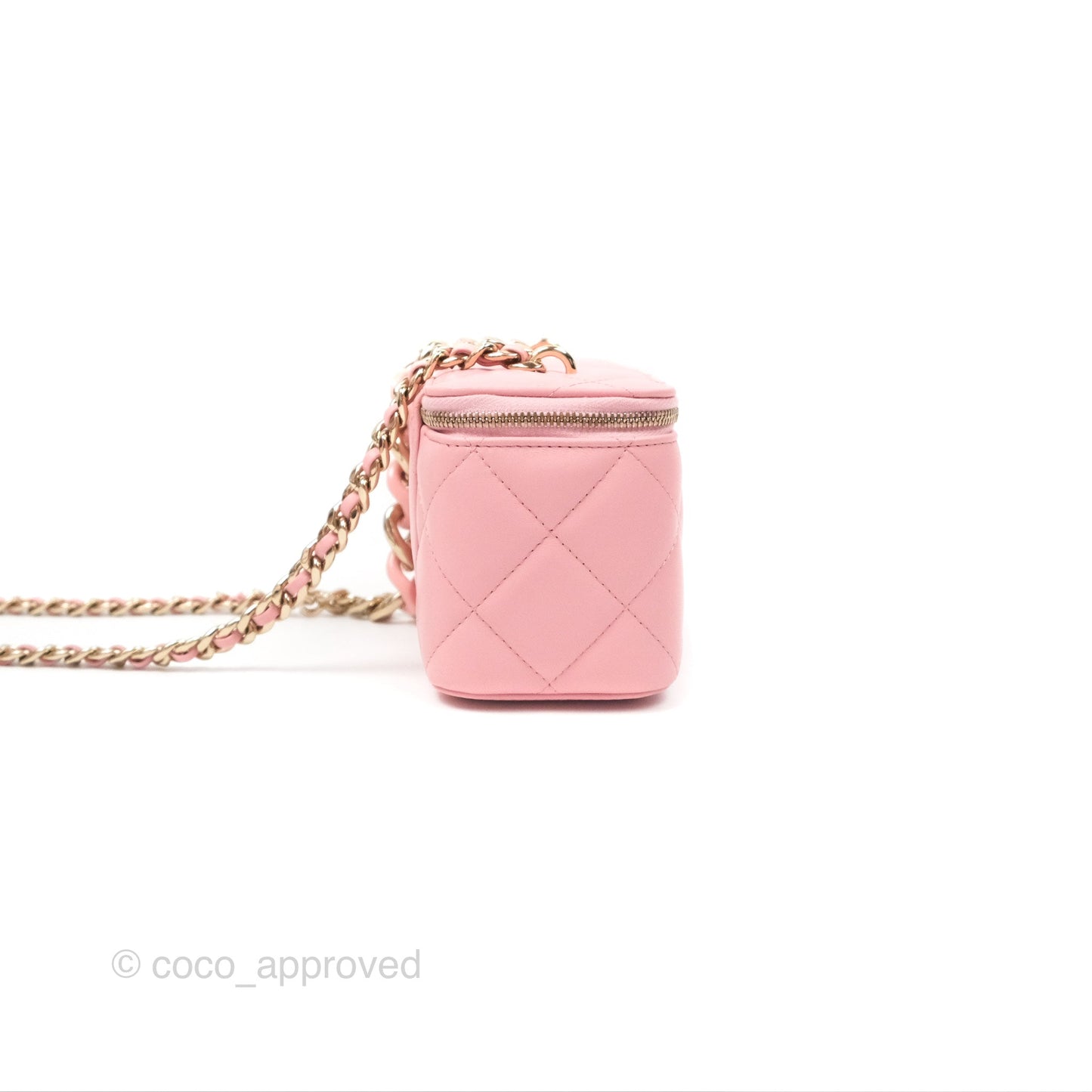 Chanel Resin Elegant Chain Vanity Case Pink Lambskin Gold Hardware