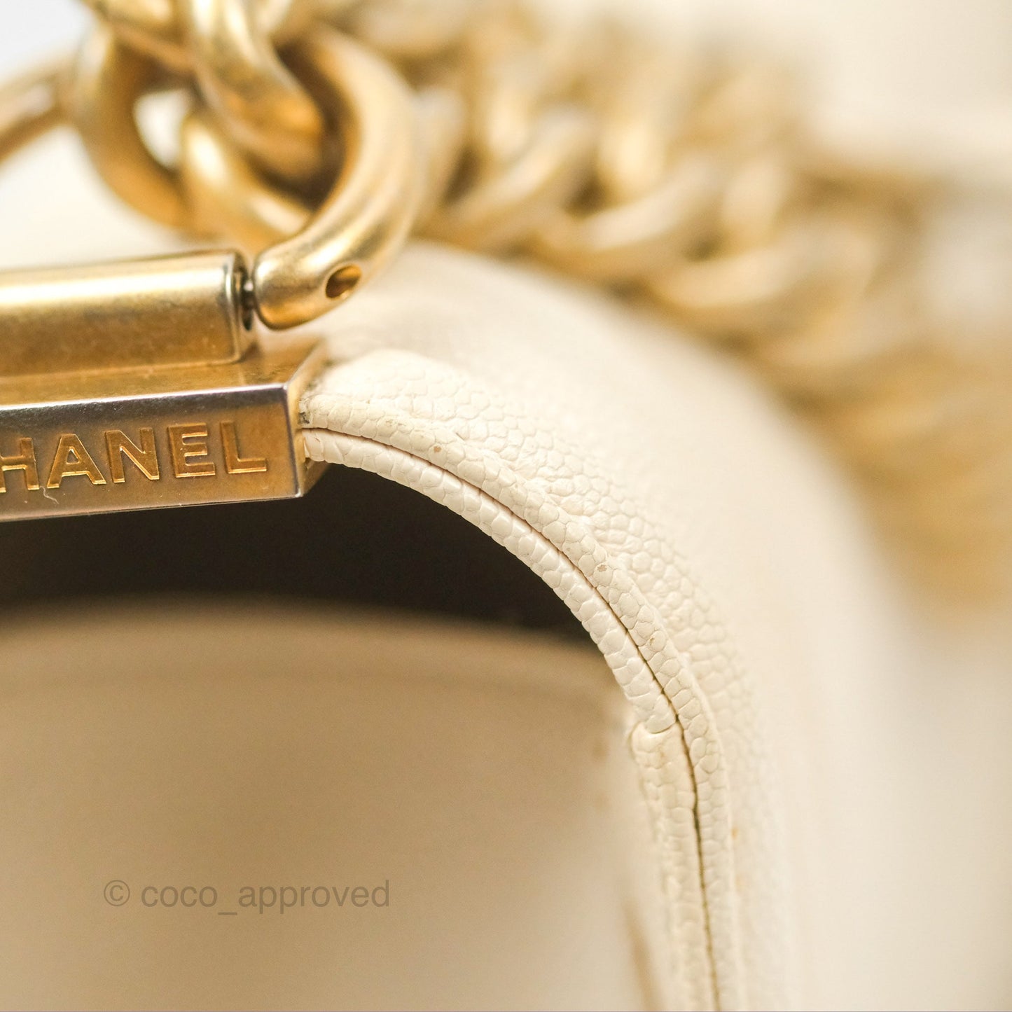 Chanel Medium Boy Quilted Ivory Caviar Aged Gold Hardware