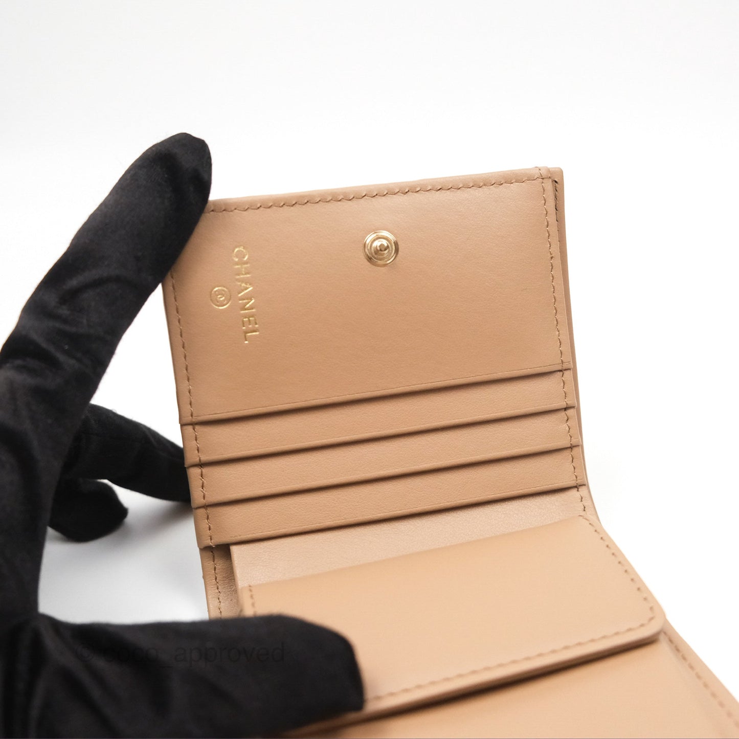 Chanel Short Wallet Beige Caviar Gold Hardware 22K