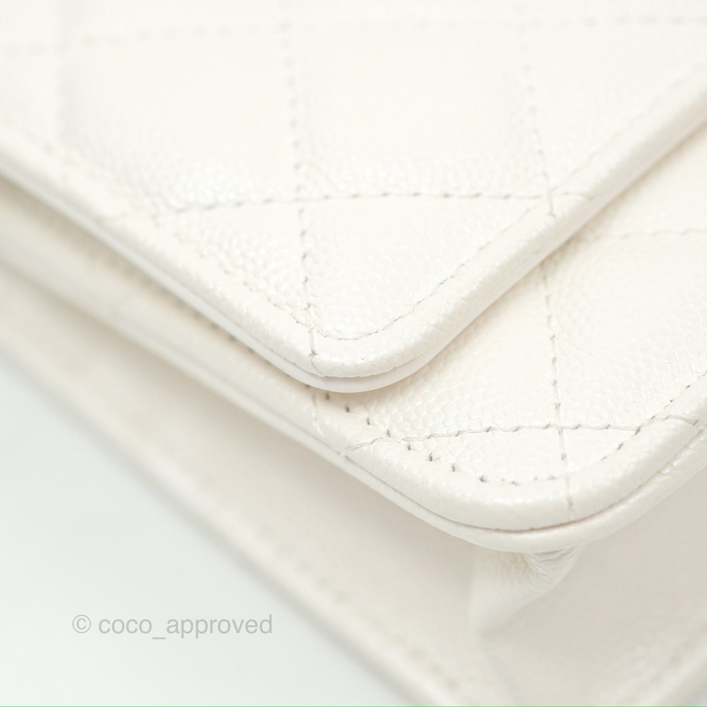 Chanel Wallet On Chain WOC Adjustable CC Chain Iridescent White Caviar Aged Gold Hardware