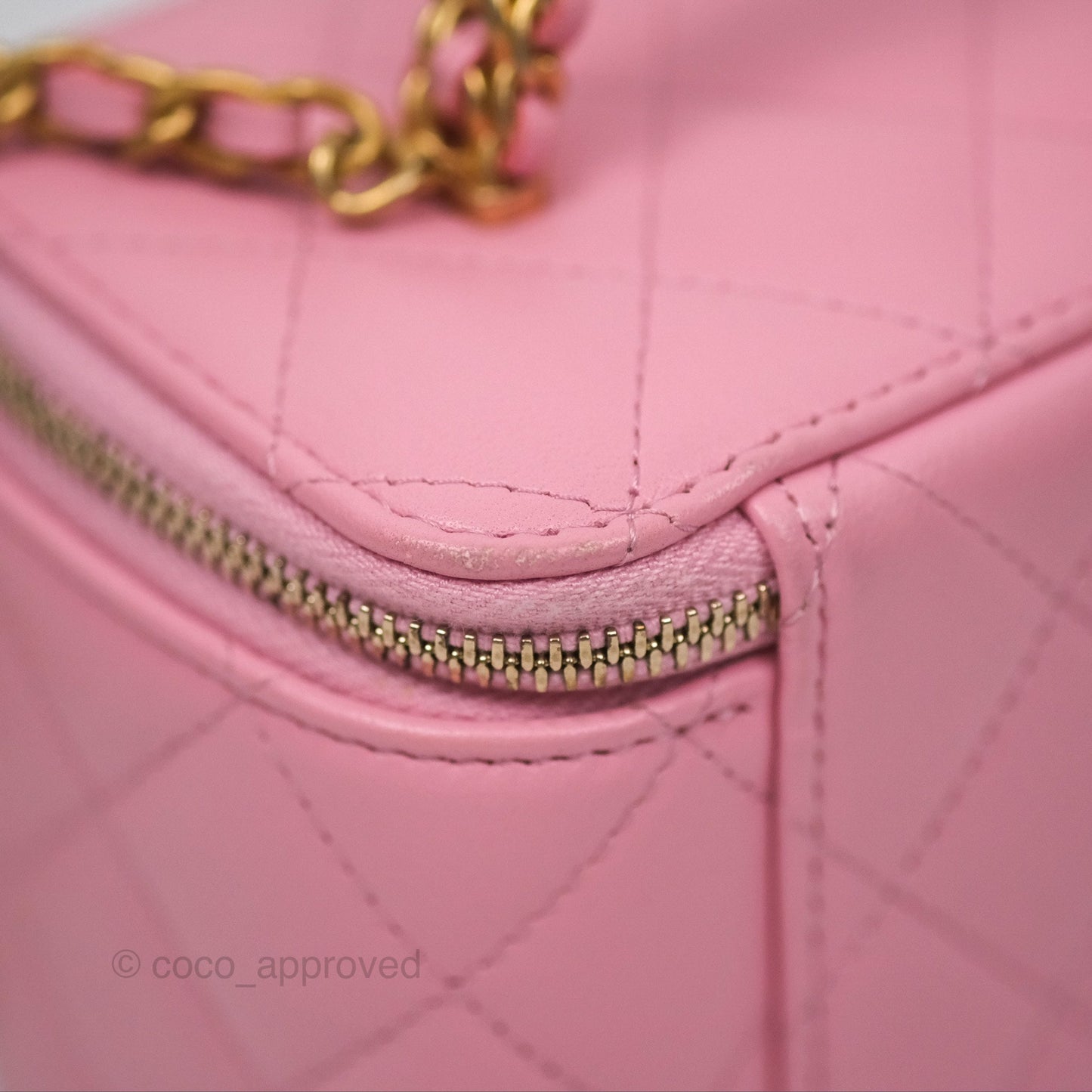 Chanel Vanity Rectangular with Top Handle Pink Lambskin Aged Gold Hardware