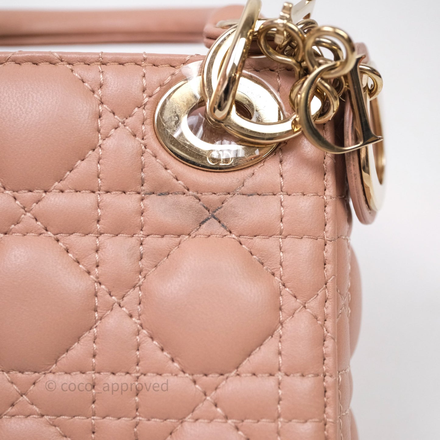 Christian Dior Micro Lady Dior Pink Beige Cannage Calfskin Gold Hardware