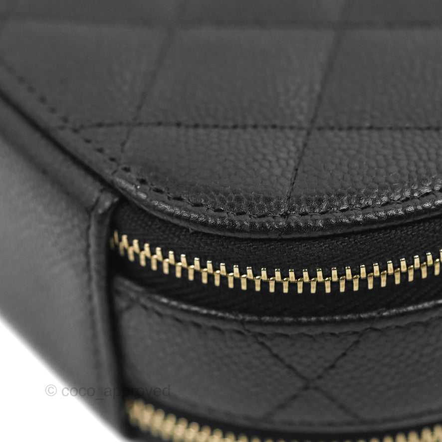 Chanel Mini Round Vanity Bag Handle With Care Black Caviar 22C