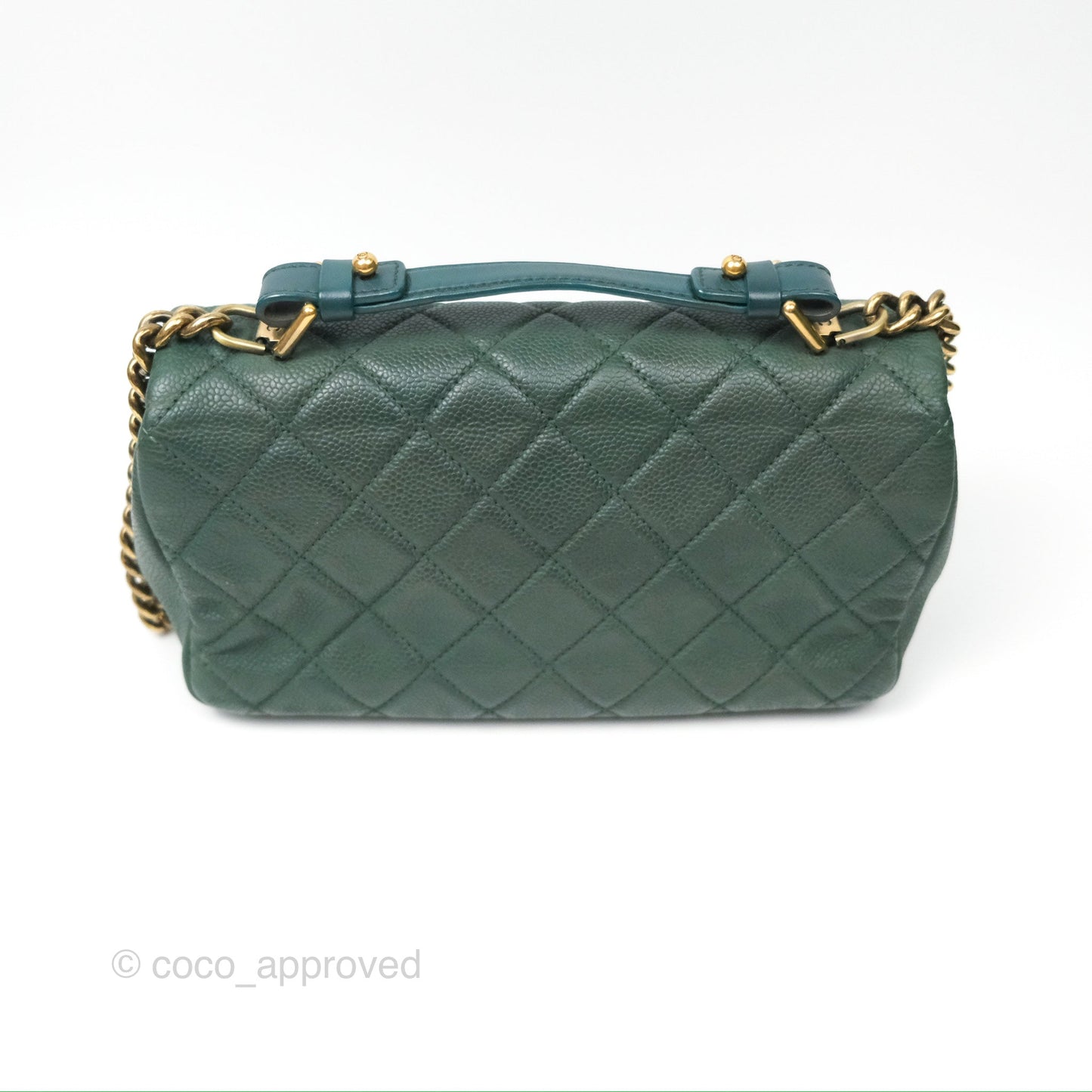 Chanel Globe Trotter Flap Bag Dark Green Caviar Aged Gold Hardware
