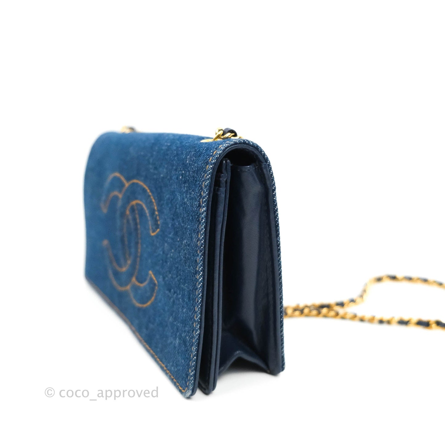 Chanel Vintage Denim Wallet On Chain WOC Gold Hardware