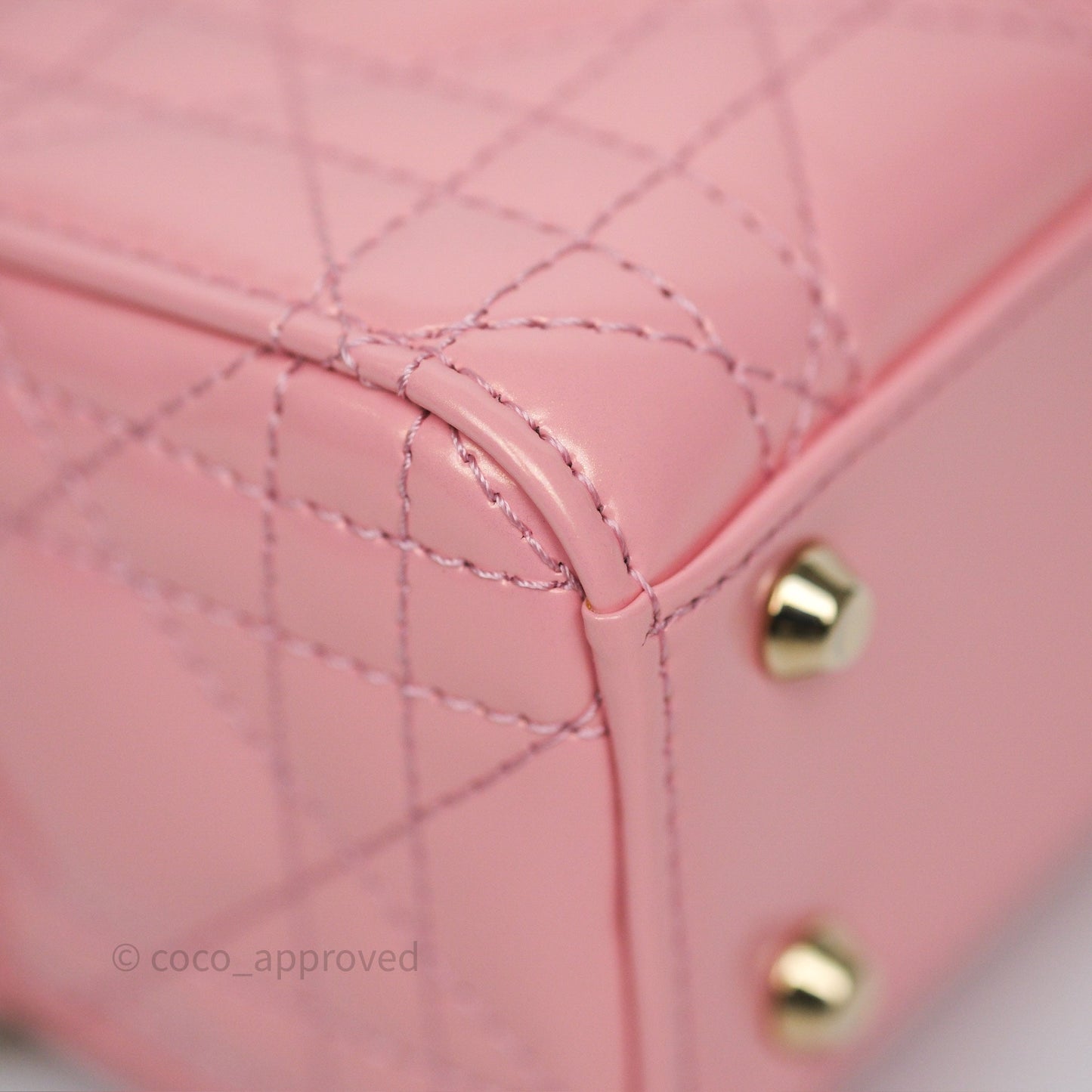 Dior Mini Lady Dior Pink Pearlescent Patent Cannage Gold Hardware