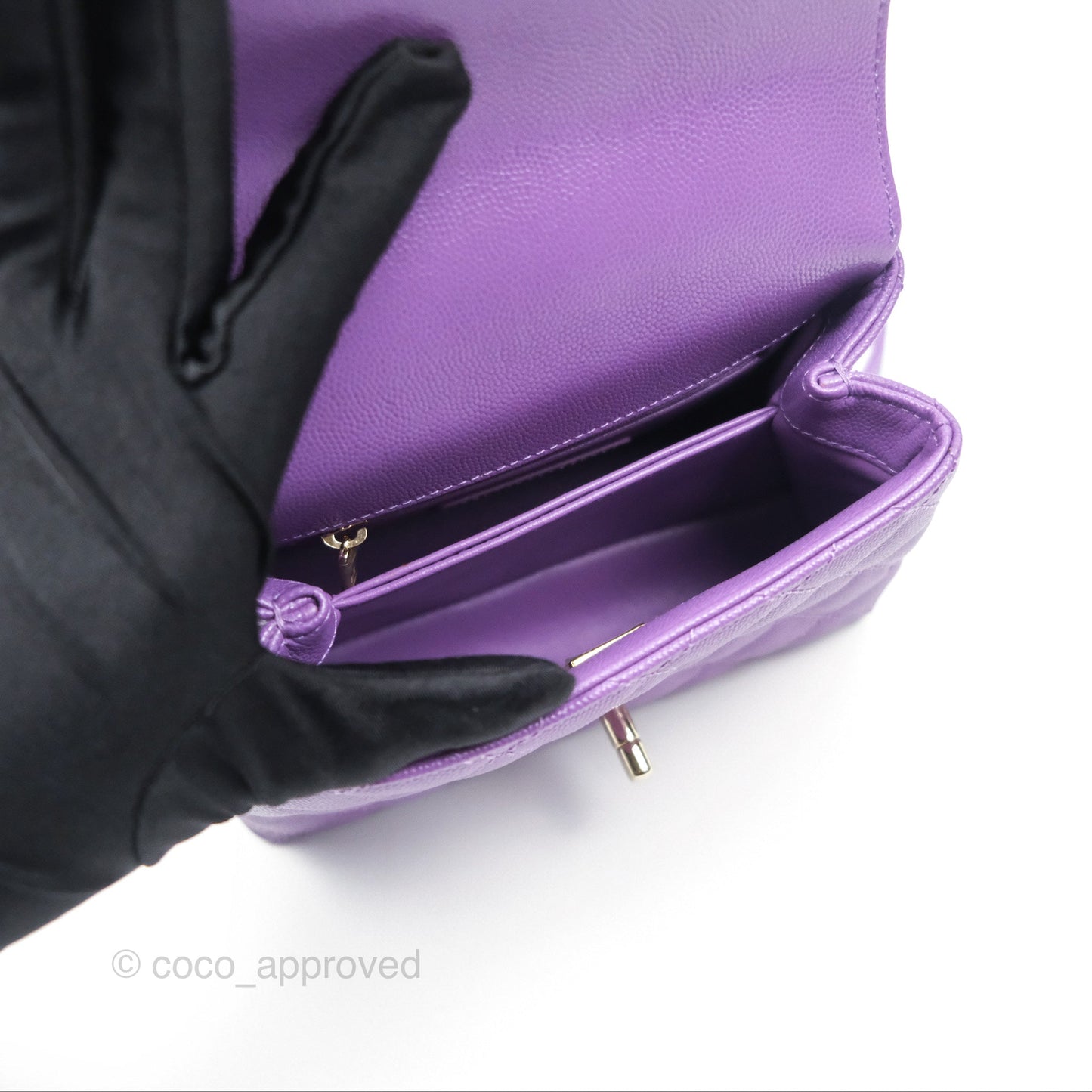 Chanel Quilted Mini Coco Handle Caviar Purple Gold Hardware