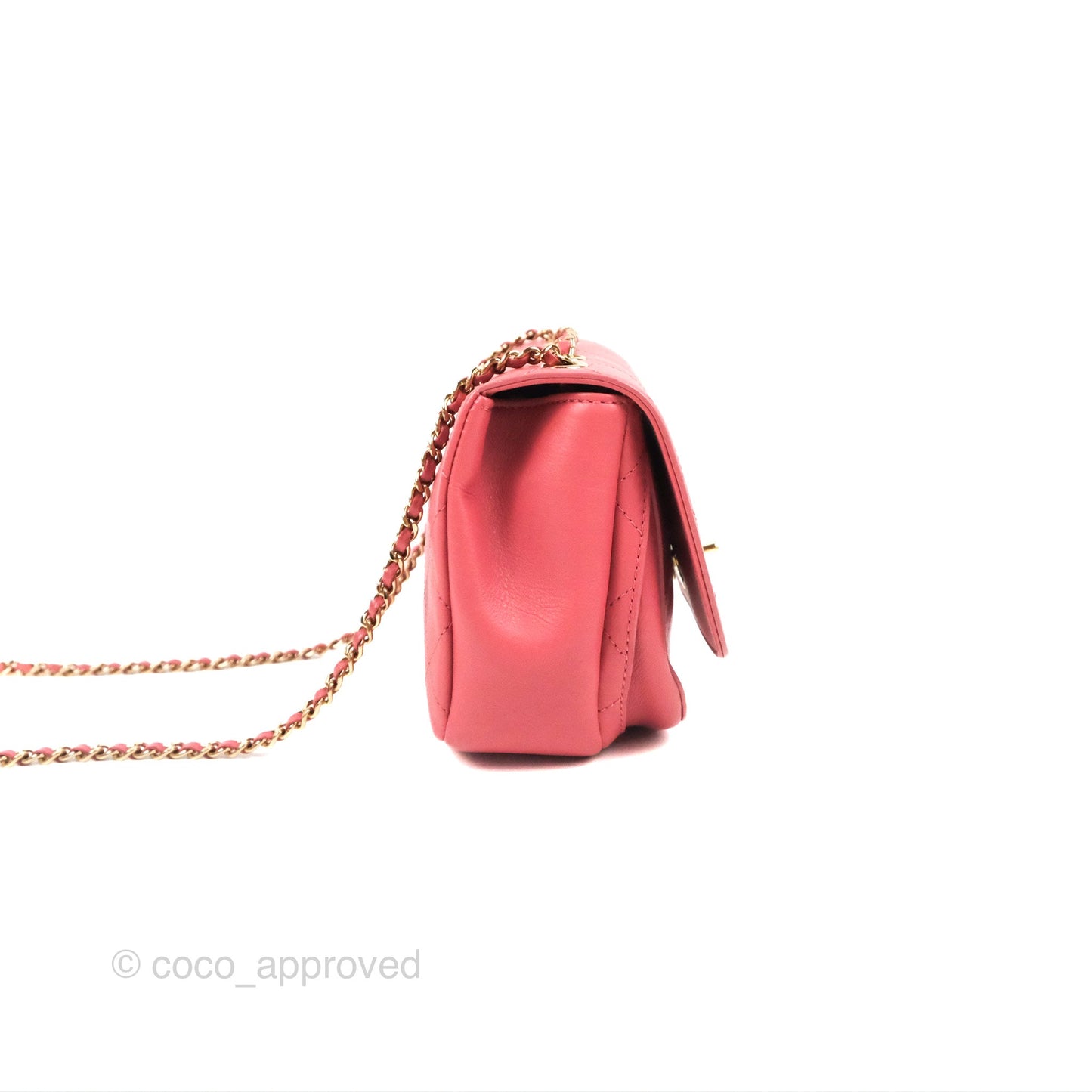 Chanel Small Flat Quilt Round Flap Bag Pink Calfskin Gold Hardware