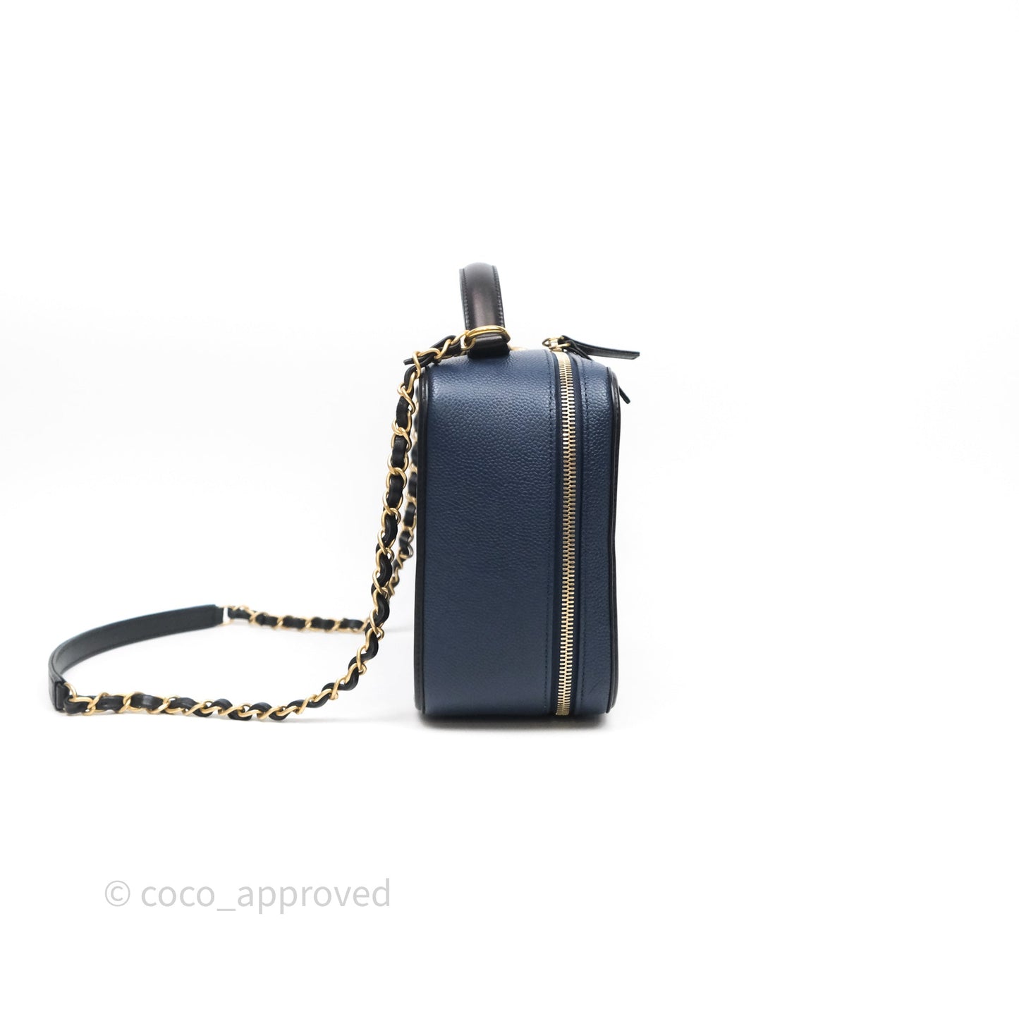 Chanel Quilted Large CC Filigree Vanity Case Navy Black Caviar