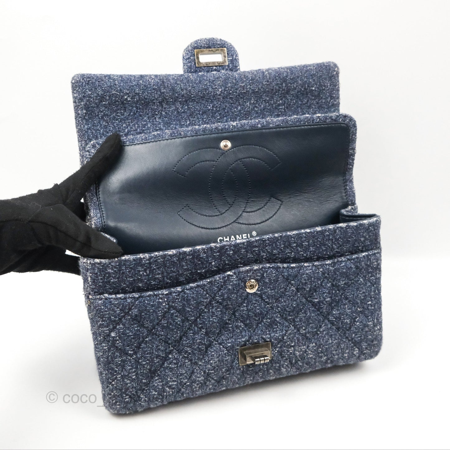 Chanel Reissue 226 Quilted Navy Tweed Ruthenium Hardware