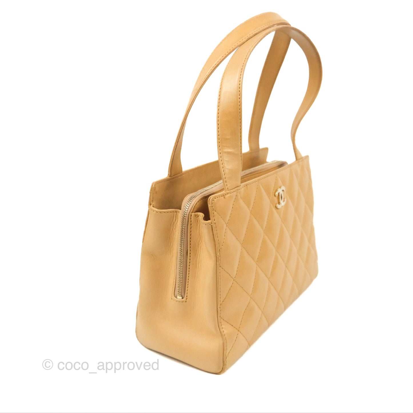 Chanel Vintage Small Top Handle Tote Quilted Beige Lambskin