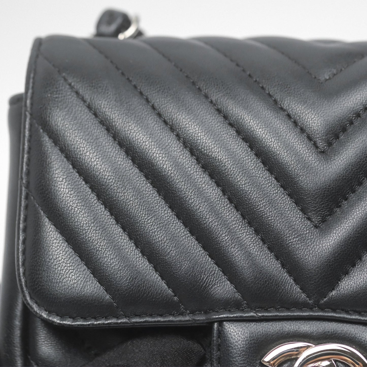 Chanel Mini Square Black Chevron Lambskin Silver Hardware